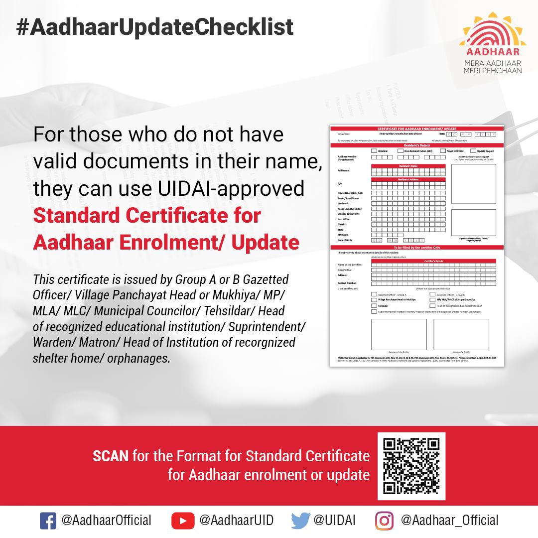 Aadhaar - #AadhaarUpdateChecklist UIDAI accepts certificate issued by ...