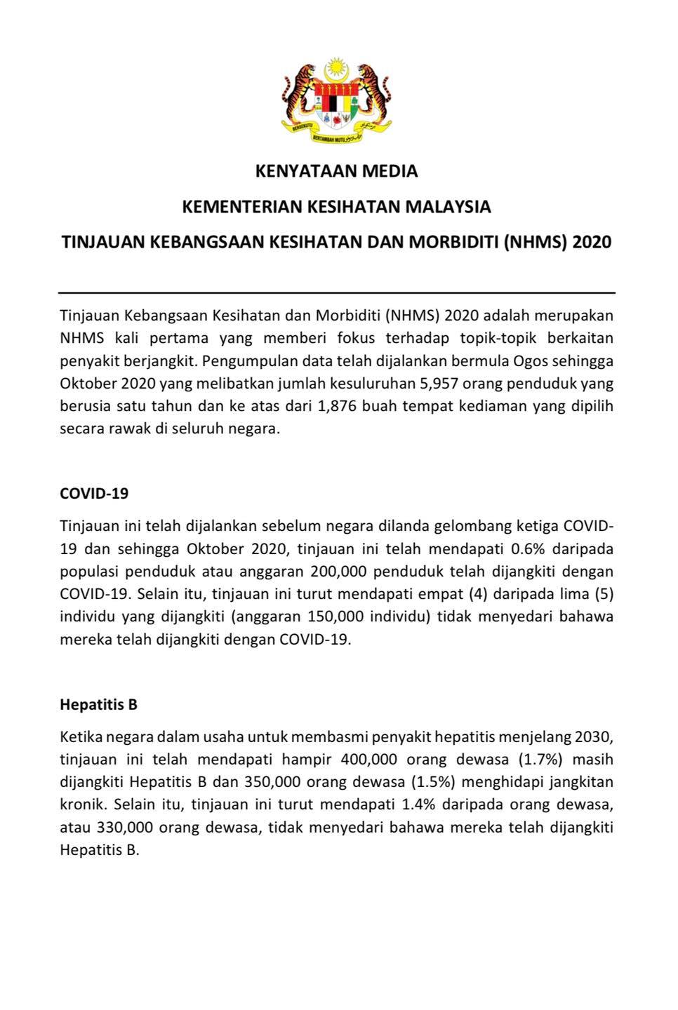KENYATAAN MEDIA... - KEMENTERIAN KESIHATAN MALAYSIA