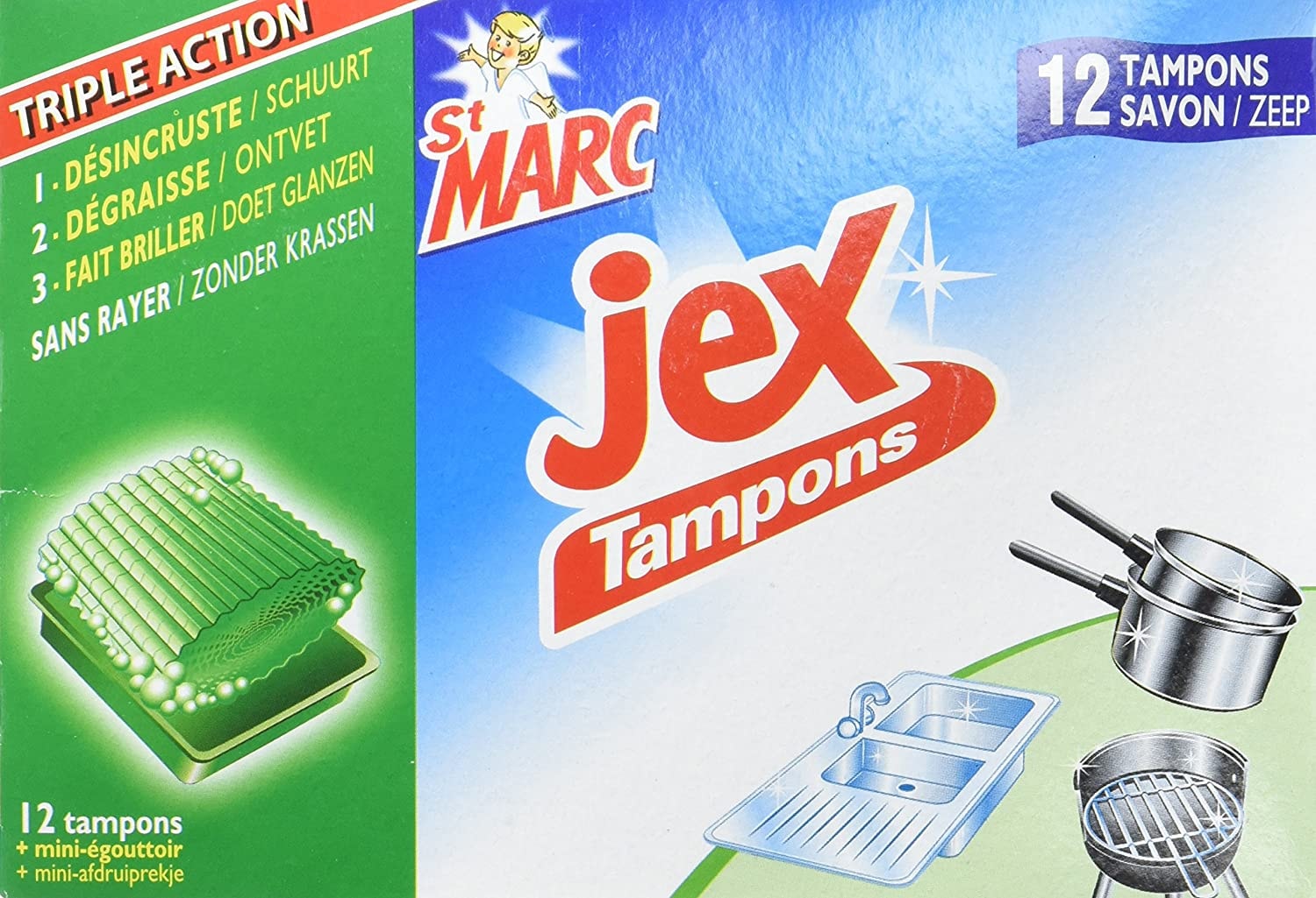 Lot De 10 Tampons Jex Avec Savon - Laine D'Acier Nettoyante Pour Graisse Et Calcaire - 6.5x5x2 Cm