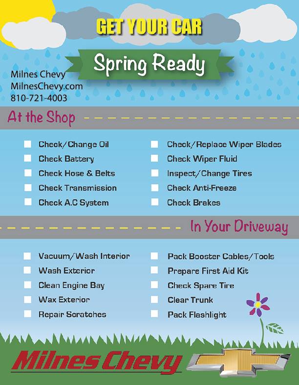 Here is a Spring Car Care Checklist for... - Milnes Chevrolet | Facebook