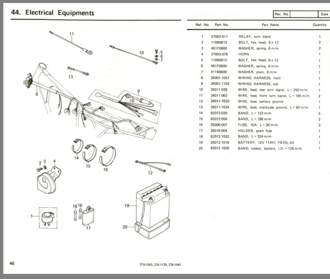 route Number of wiring loom harness holders for Kawasaki Z250A