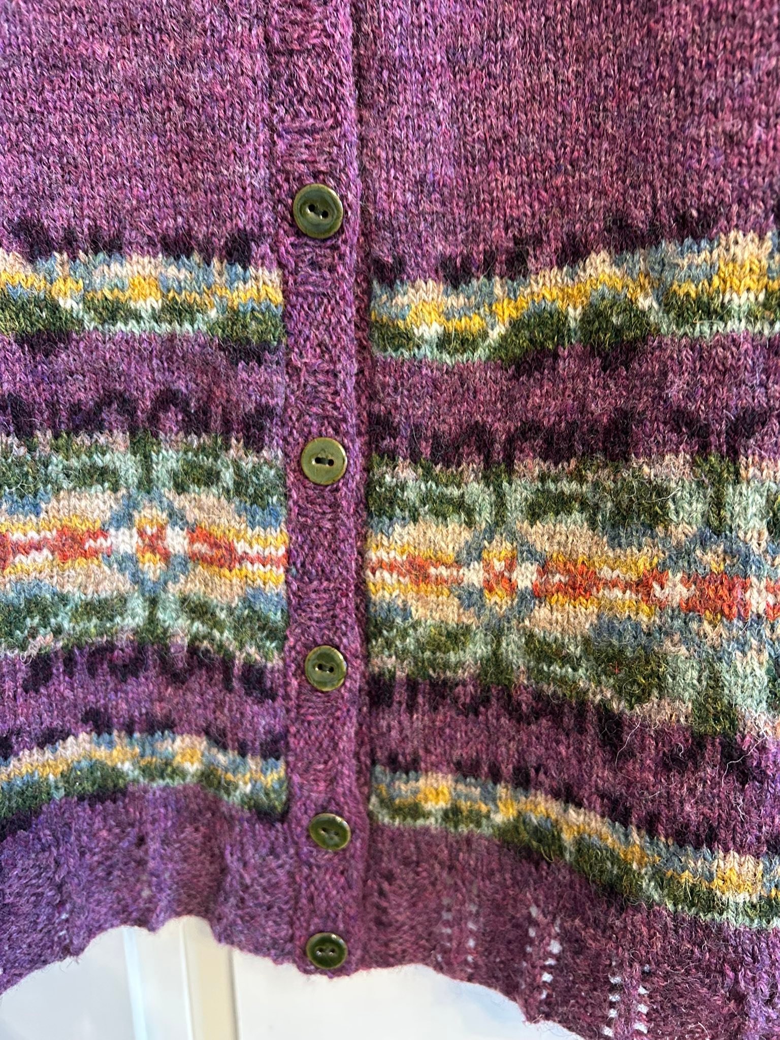 Finished Thistle cardigan with Jamieson