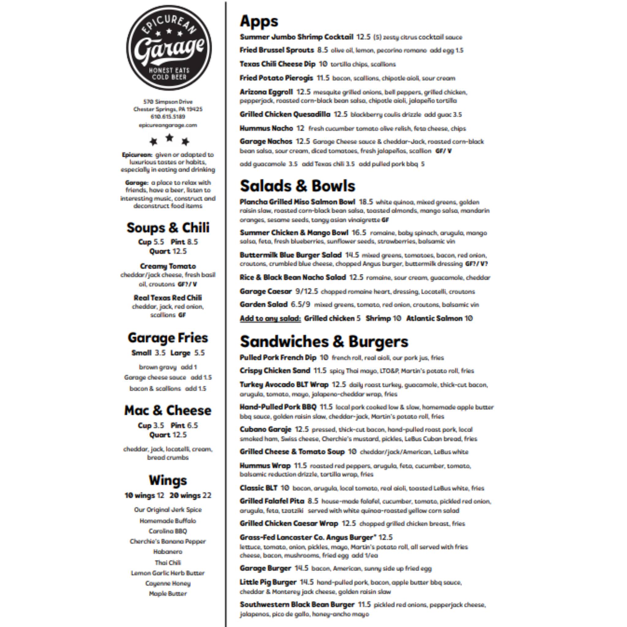 Here is our complete menu for this... - Epicurean Garage | Facebook