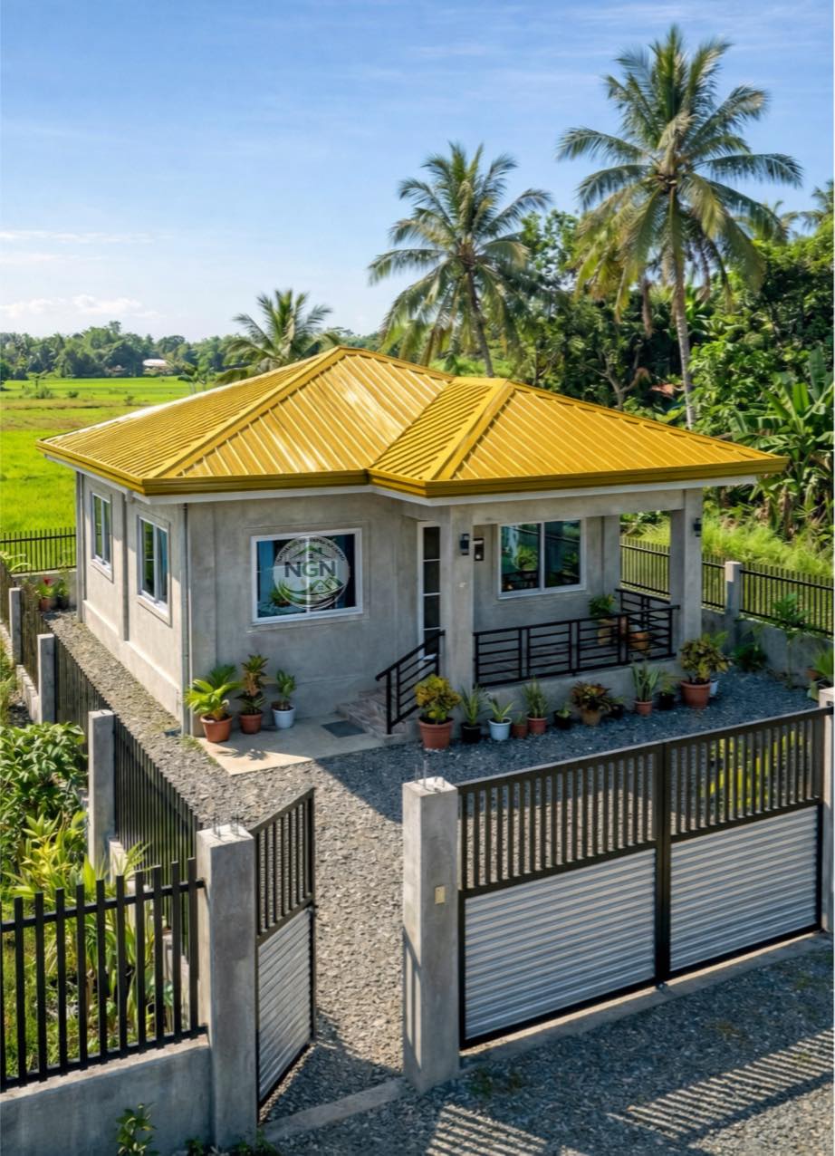 Nathaniel - 🇵🇭A single-story bungalow with smooth light-gray concrete ...