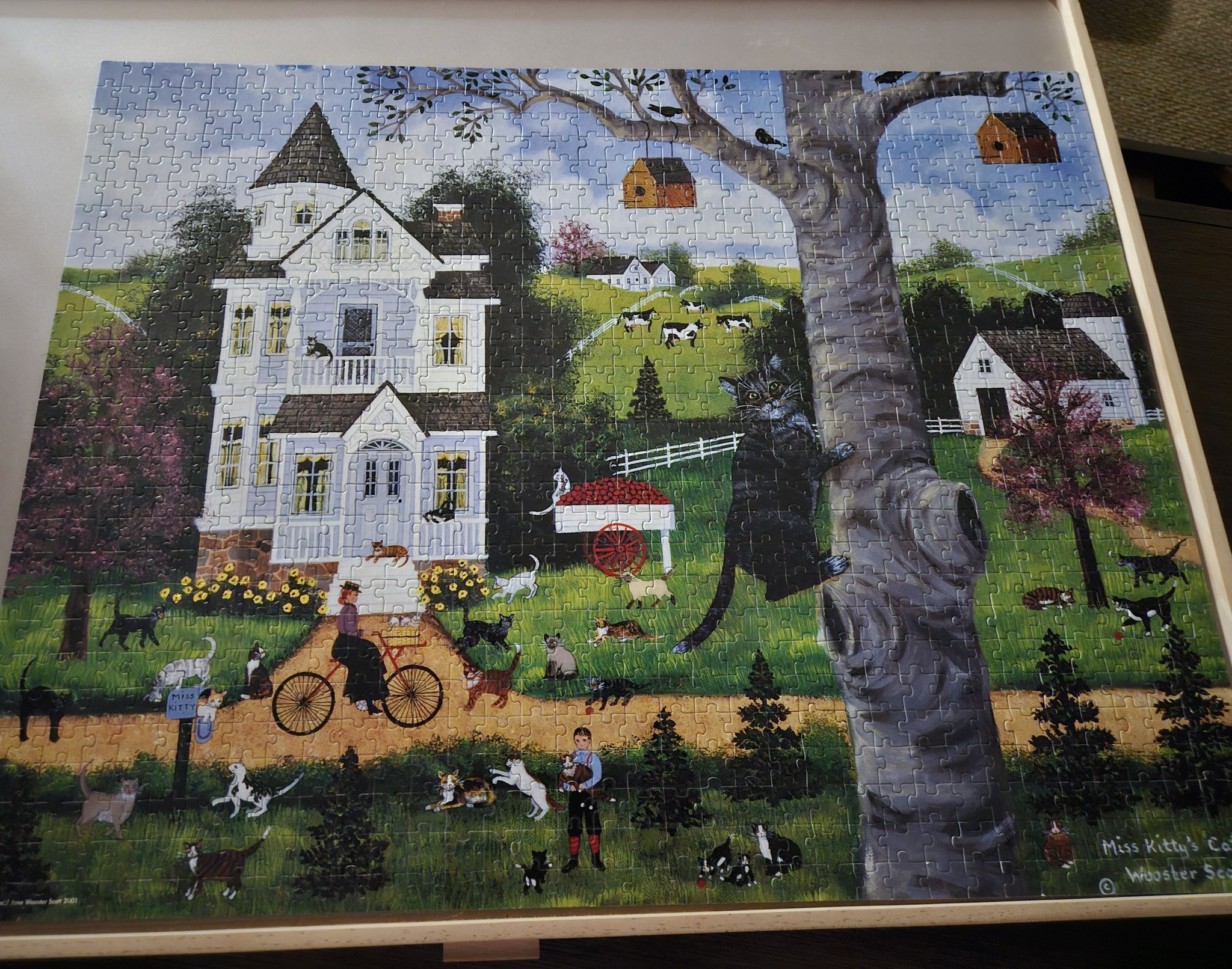 Completed Jane Wooster Scott's Miss Kitty's Cats 1000 pc jigsaw puzzle