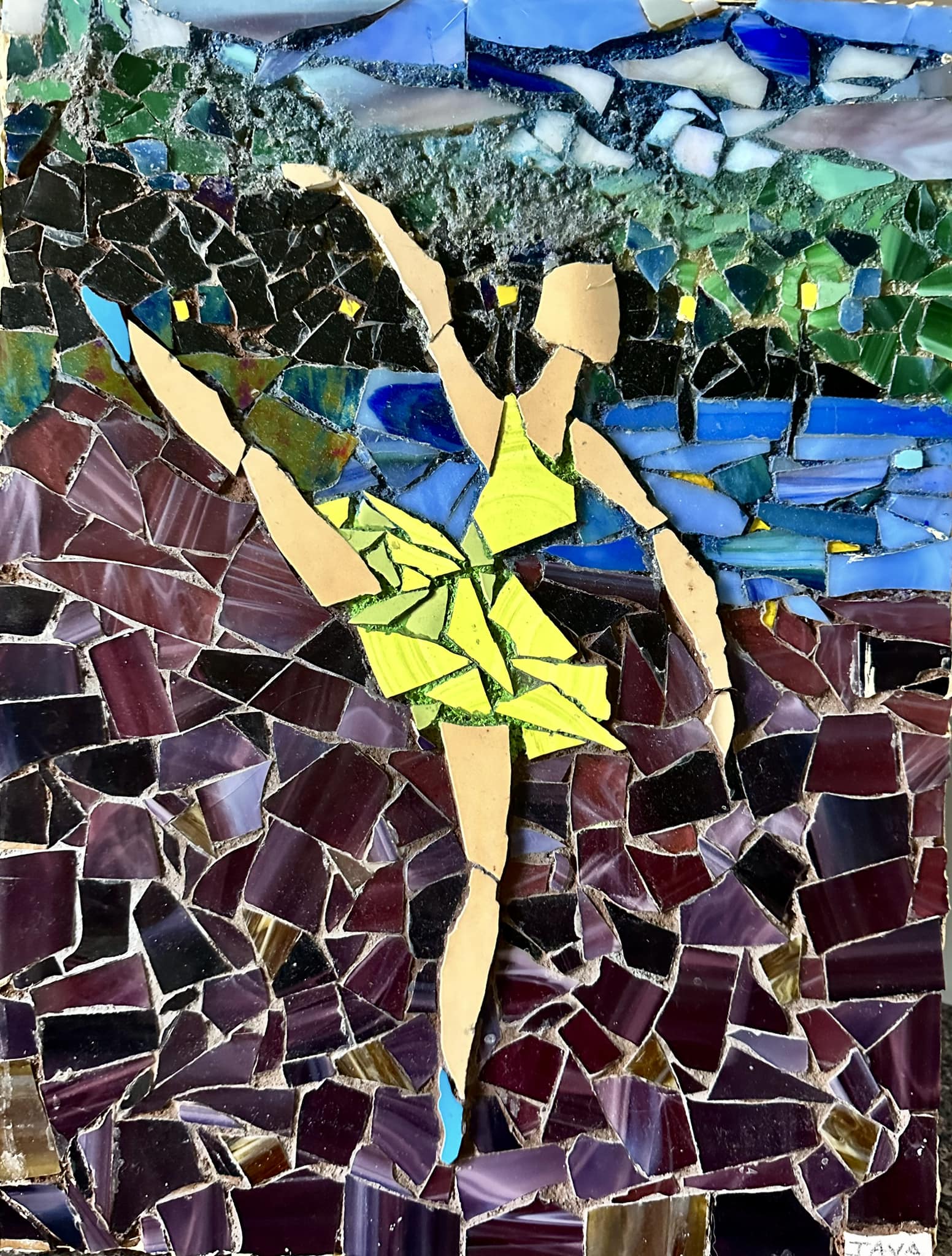 Nighttime mountain landscape mosaic artwork