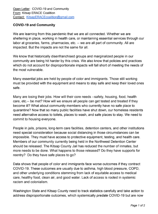 ** COVID-19 and Community ** Open Letter: COVID-19 and Community From ...