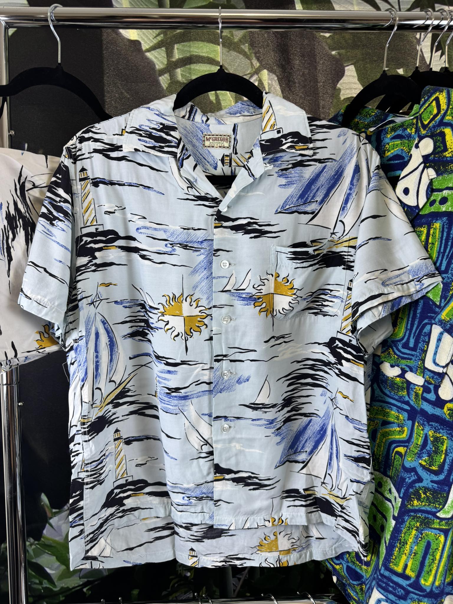 Vintage 50s-60s rayon aloha shirt with matching cabana shorts