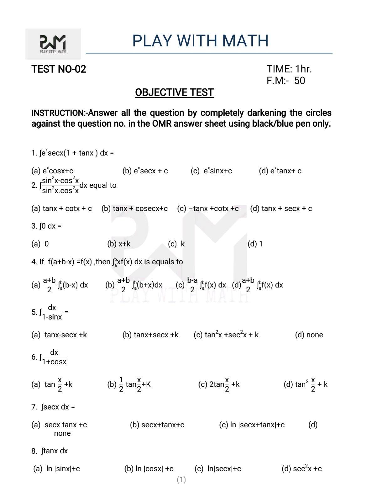 Play With Math - #TEST SERIES #TEST NO. 2 # BSEB