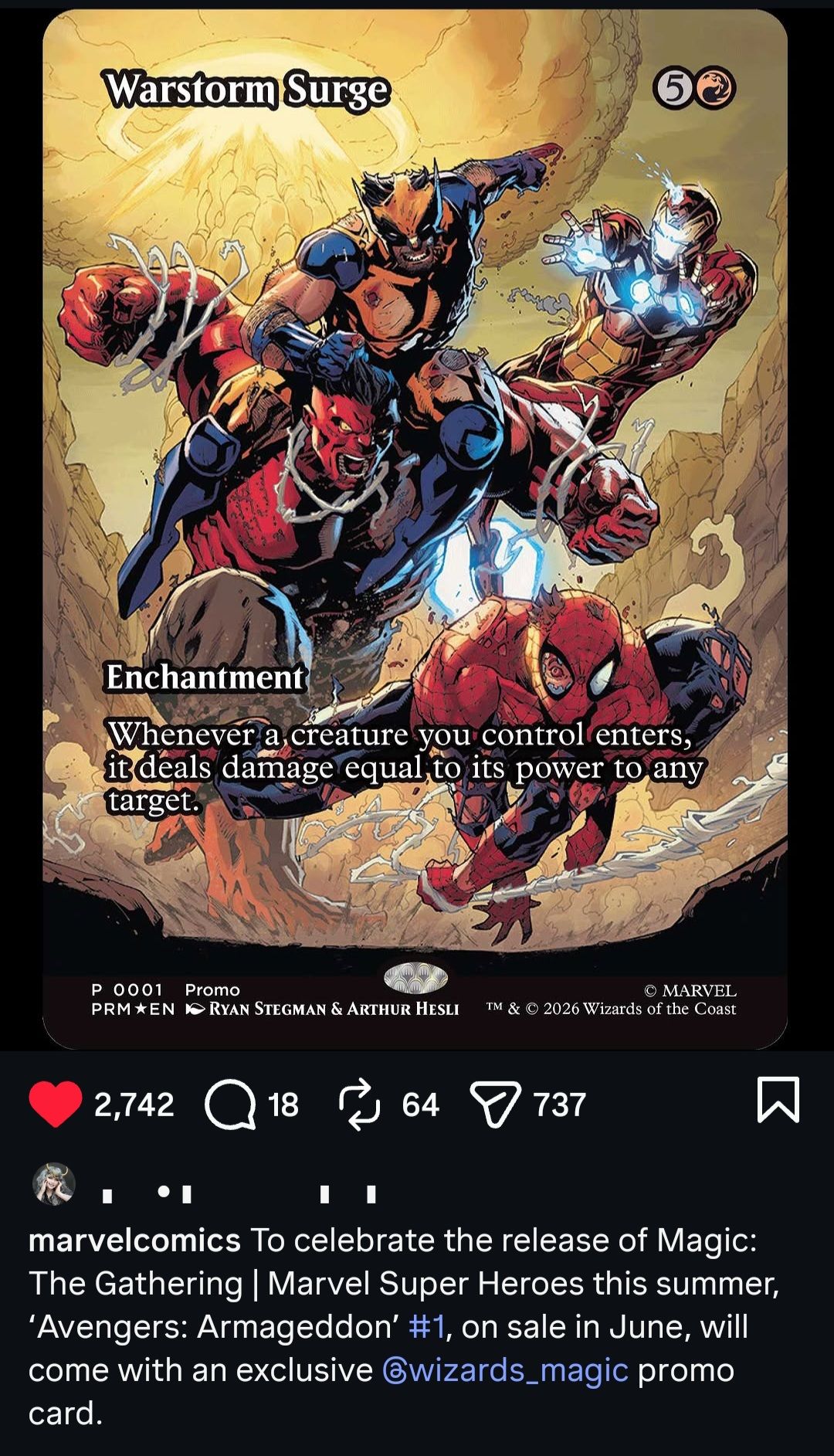 Avengers: Armageddon #1 comic with Warstorm Surge MTG promo card