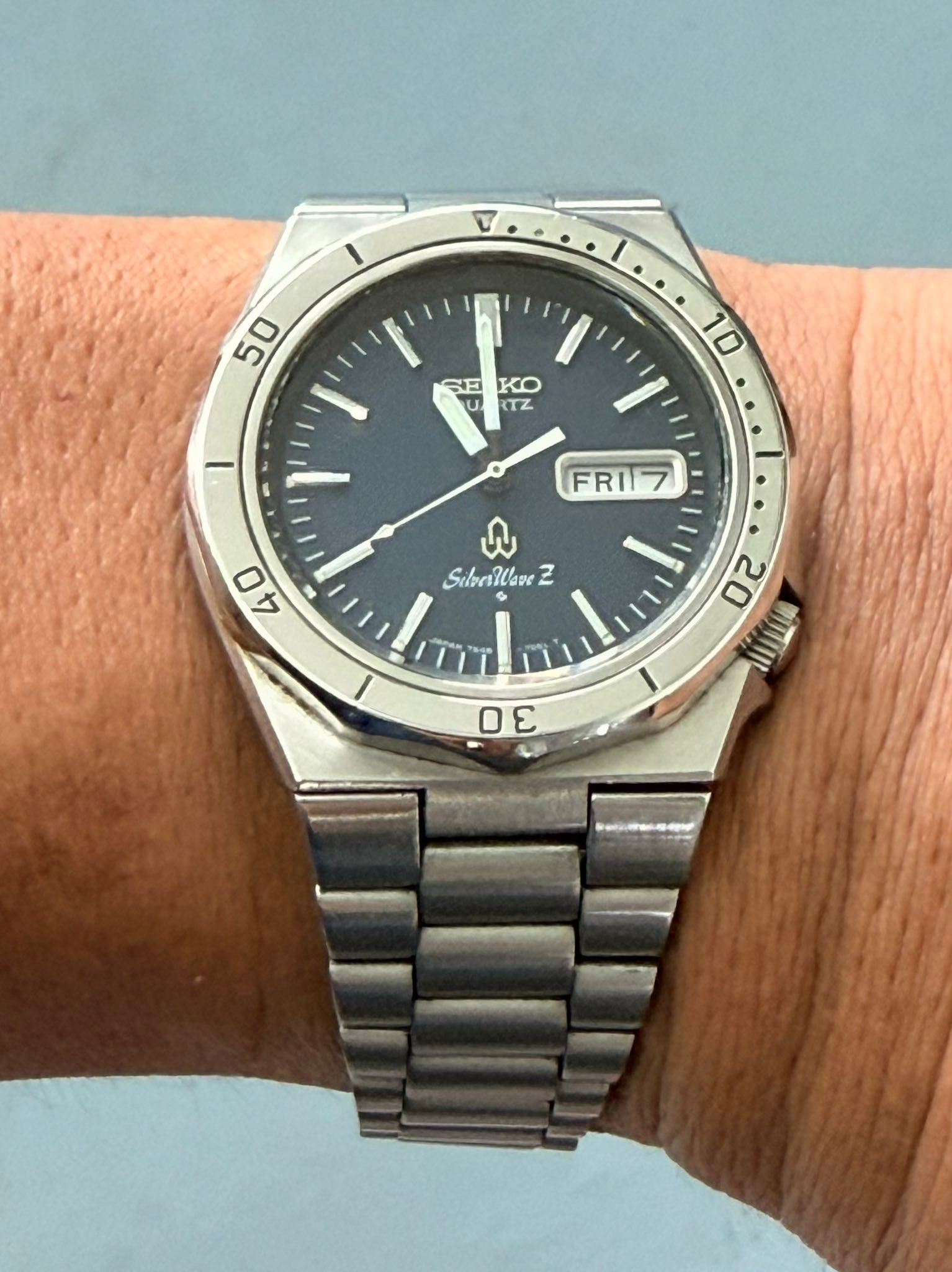 Seiko SilverWave Z 7546-7040 Quartz Blue Dial Diver Rotating Bezel 