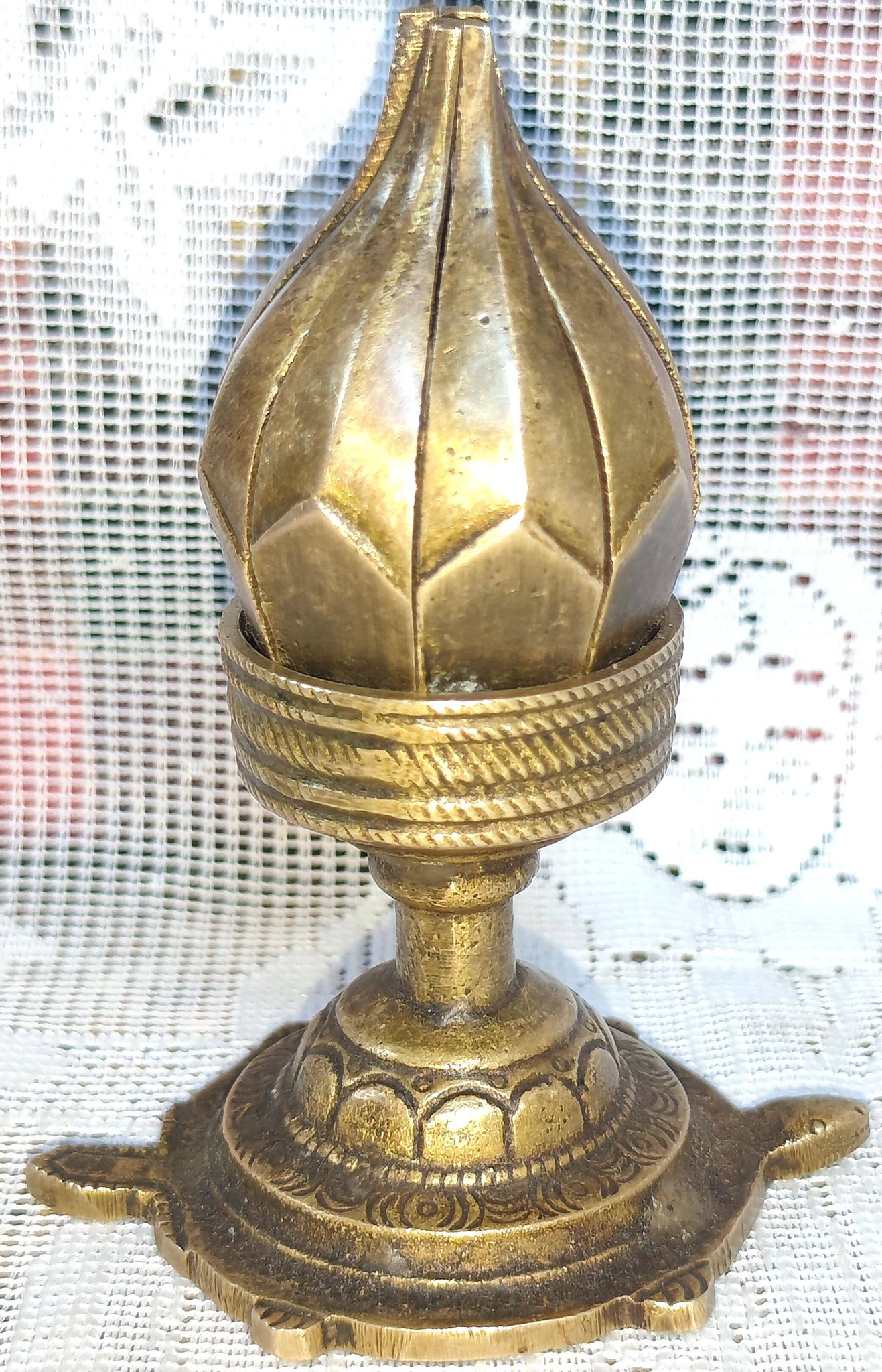 Vintage Hand Carved Lotus Fire lamp* *Brass Made* *Design
