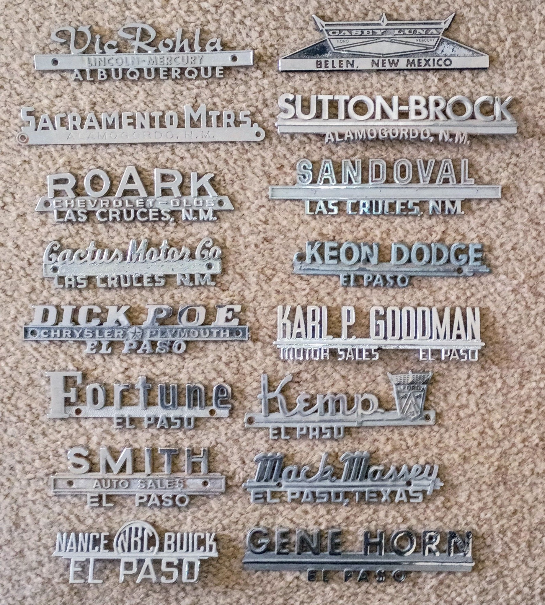 Classic car dealership signs and frames from past collection