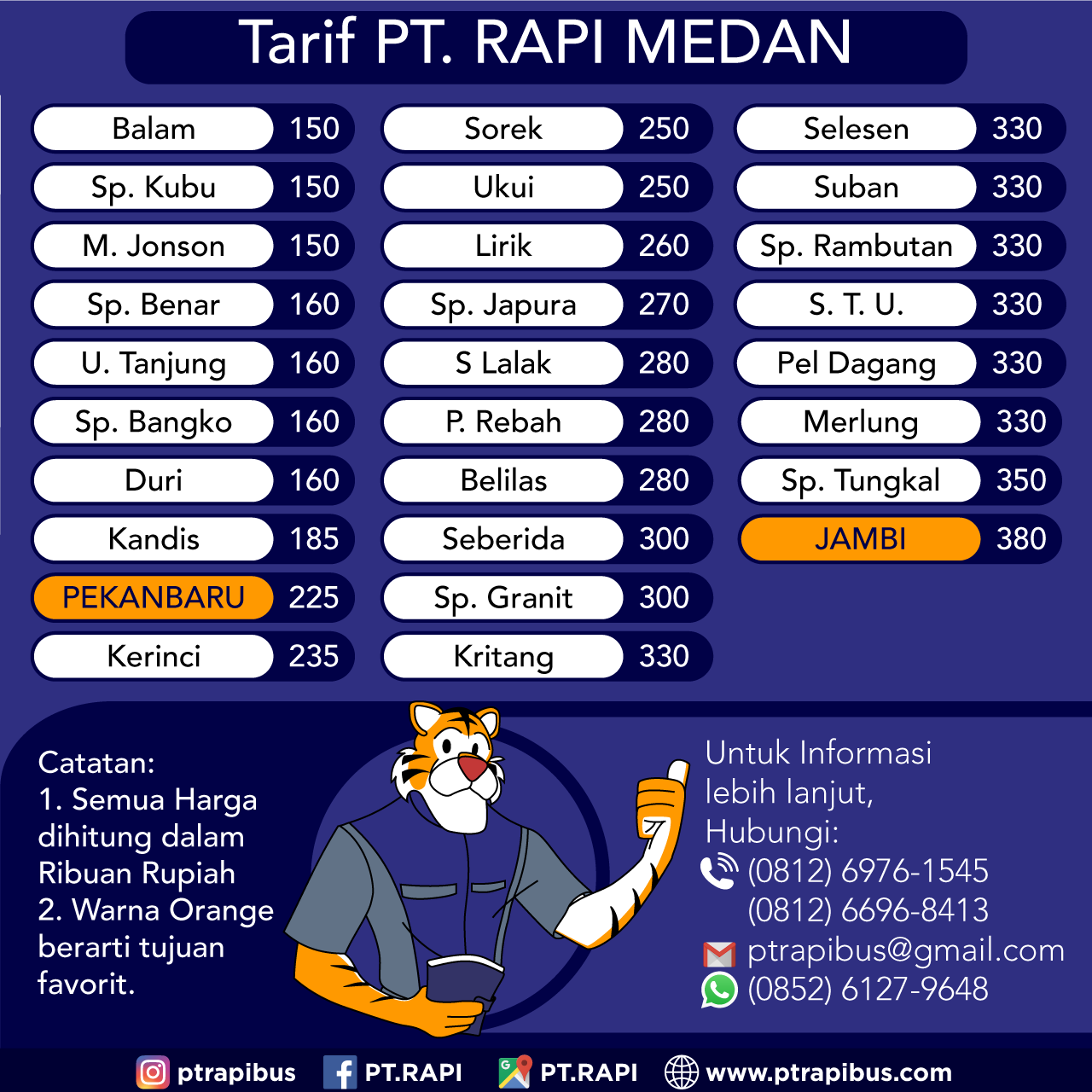 PT. RAPI - 🚌Kawan-kawan PT. RAPI berikut daftar Tarif PT....