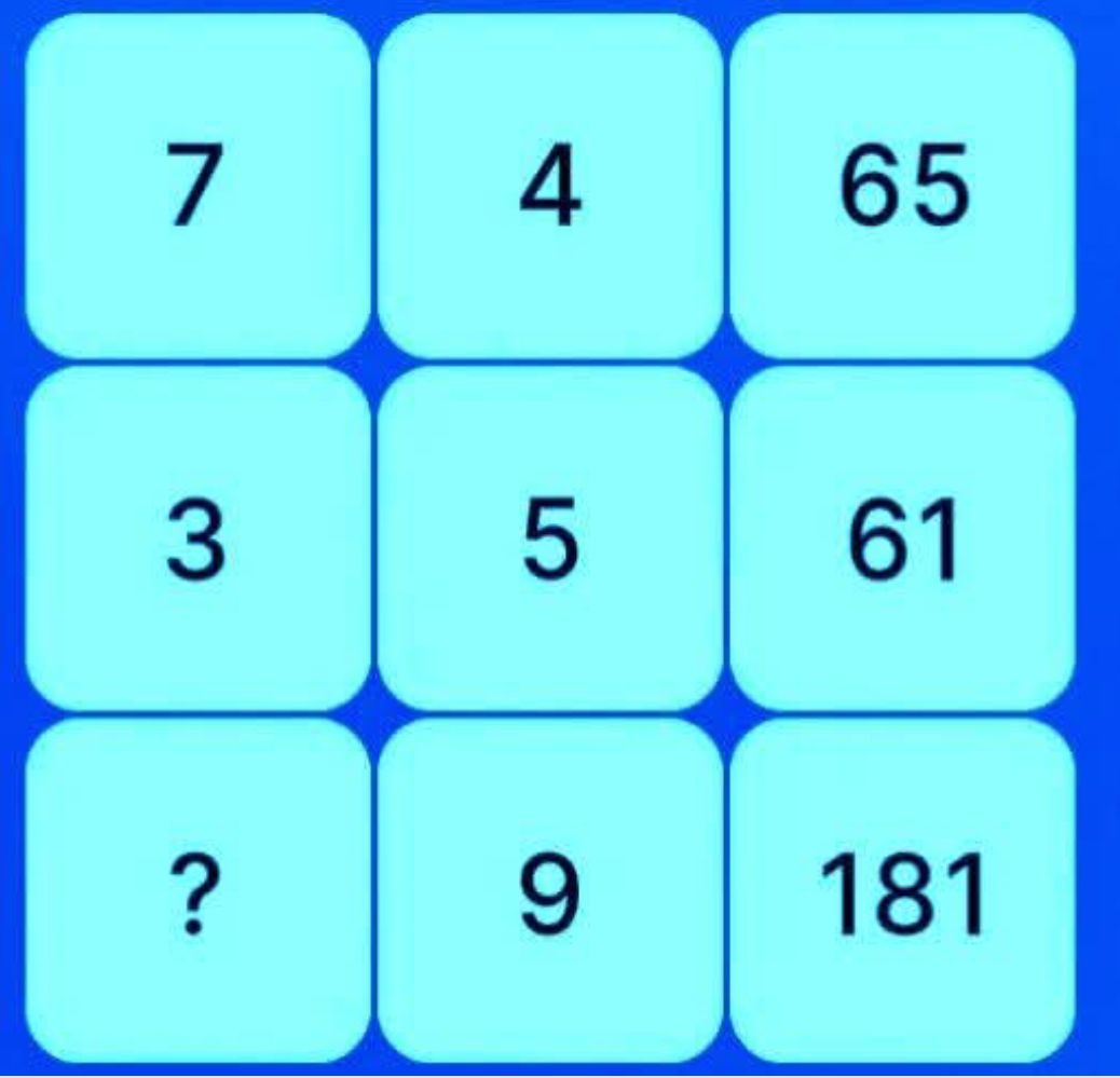 Number Puzzle #puzzlechallenge 7 4 65 3 5 61 ? 9 181