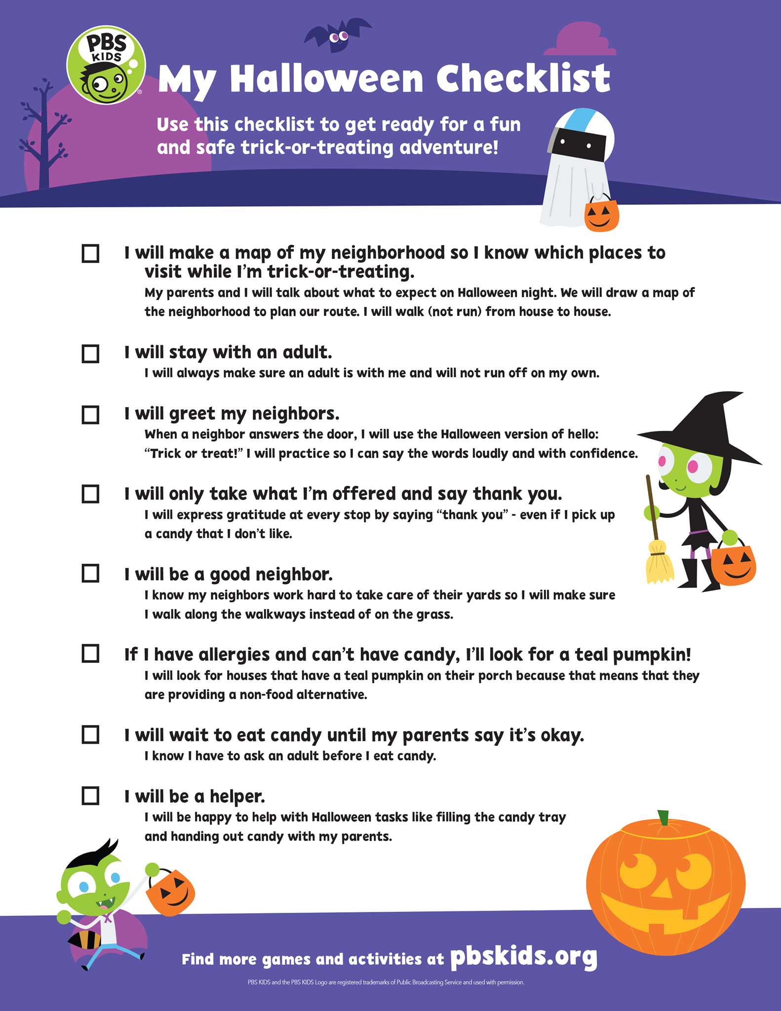 WTVP - PBS Kids Halloween check list. Use this checklist... | Facebook