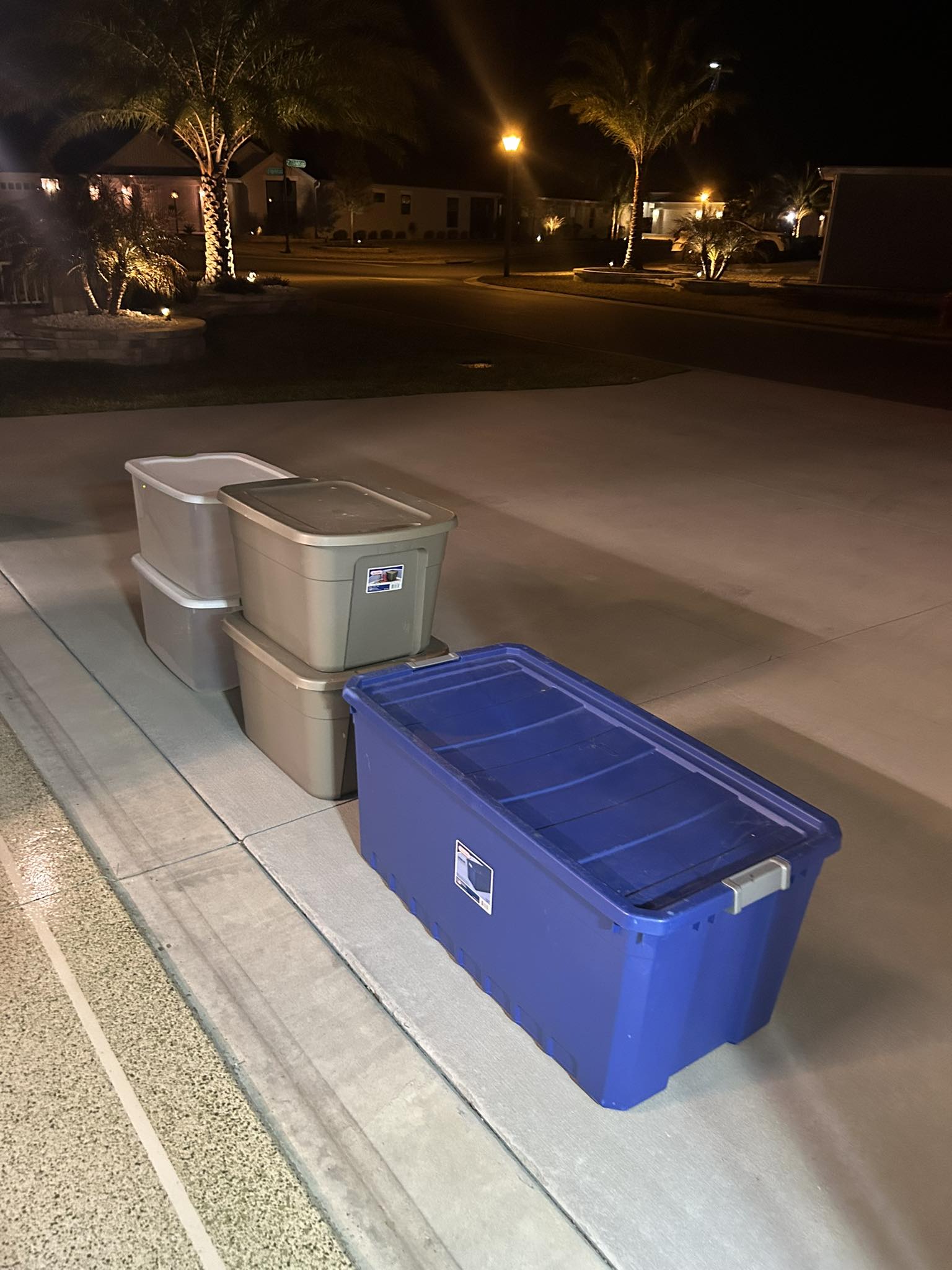 2 extra large Sterilite storage bin, 50 gallon with snap on lid
