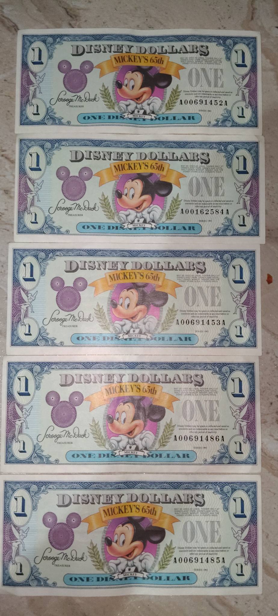1993 Mickey Mouse 65th anniversary Disney dollars