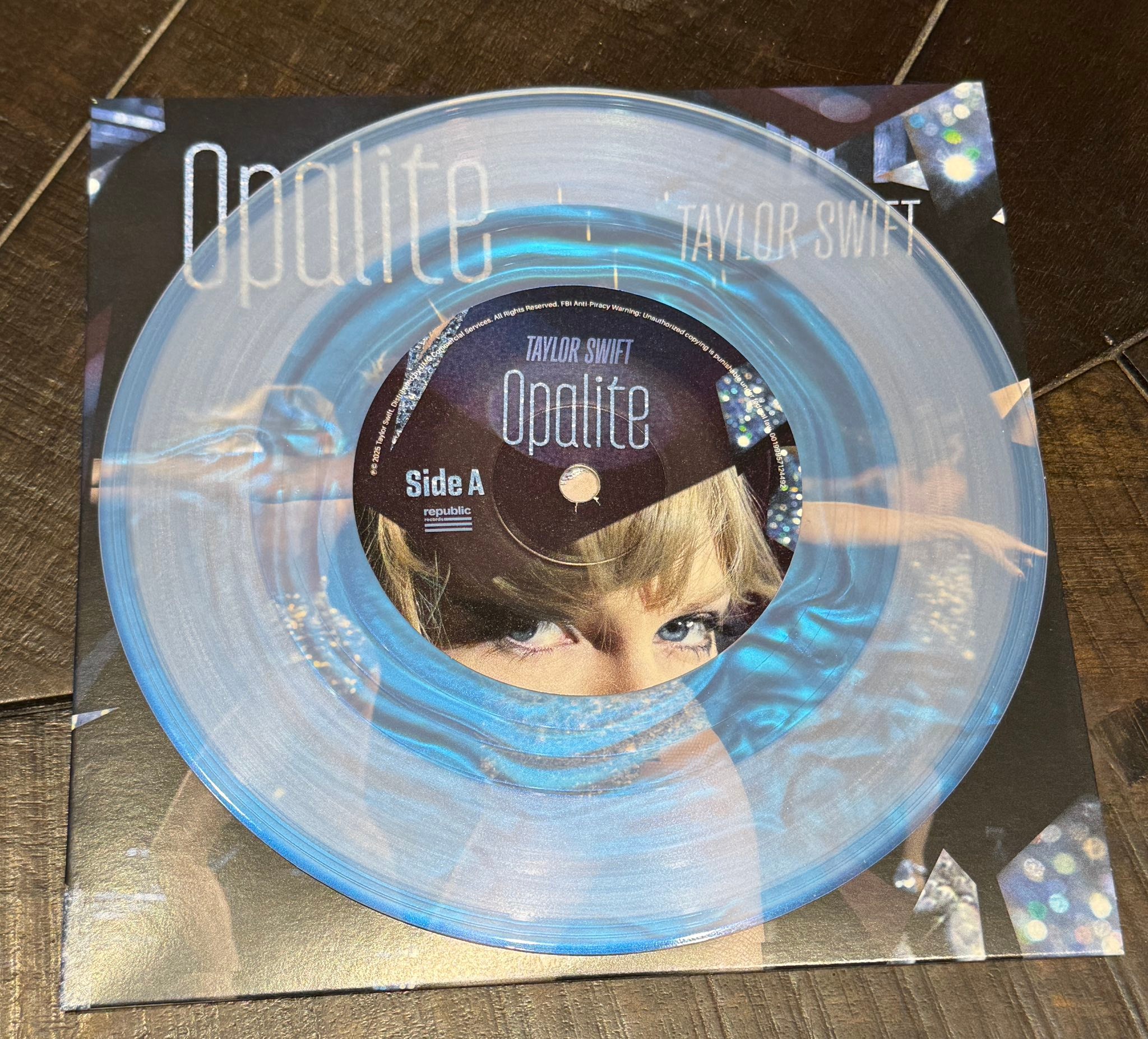 Taylor Swift's opalite single vinyl with blue shimmer