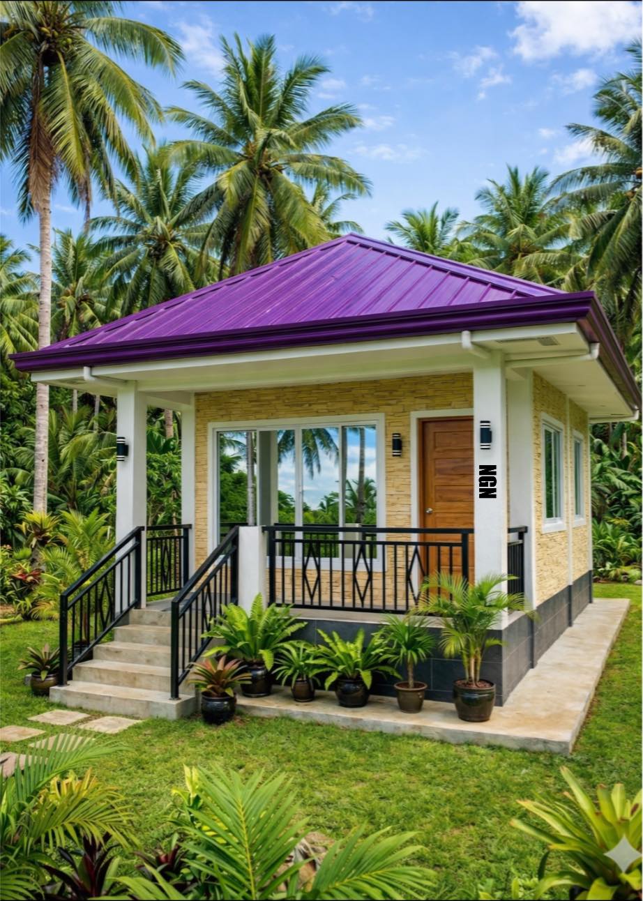 Nathaniel - 🇵🇭Tropical bungalow with purple metal roof, beige stone ...