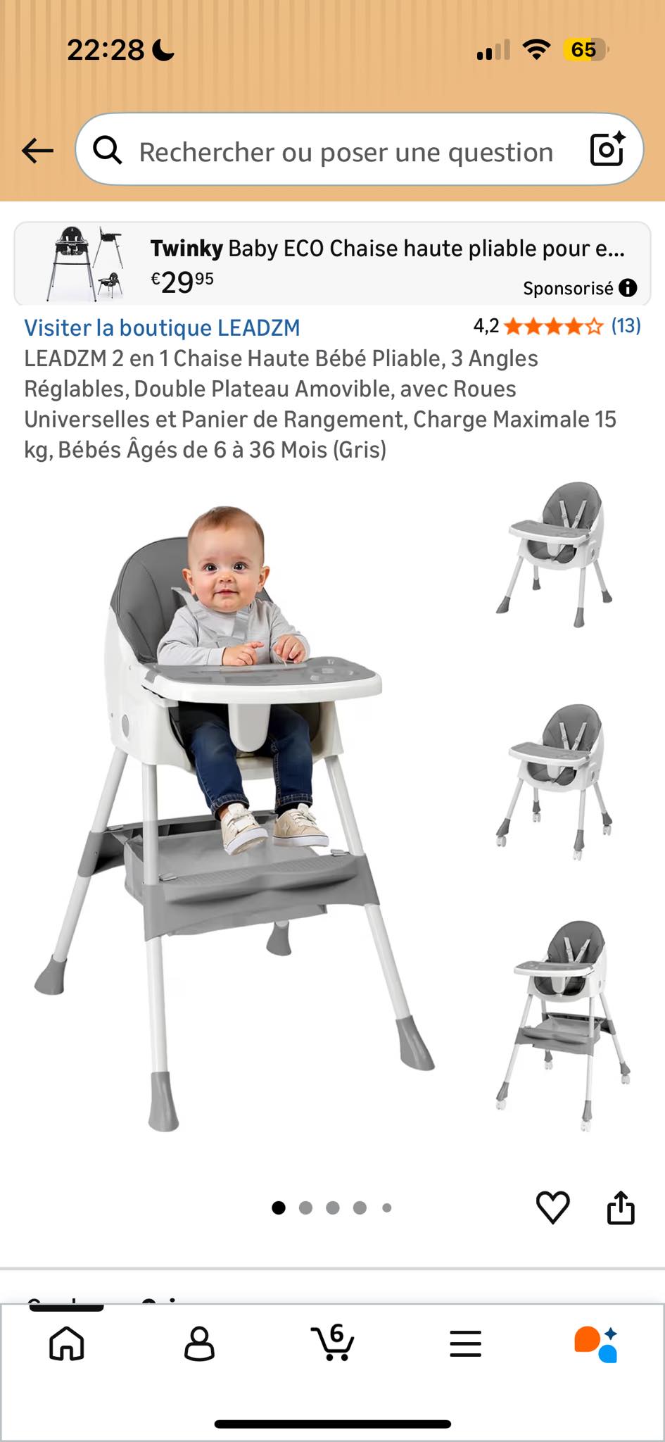 Chaise Haute Bébé 4 En 1 Réglable Avec Harnais 5 Points - De La Naissance à 6 Ans - Plateau Service - Beige