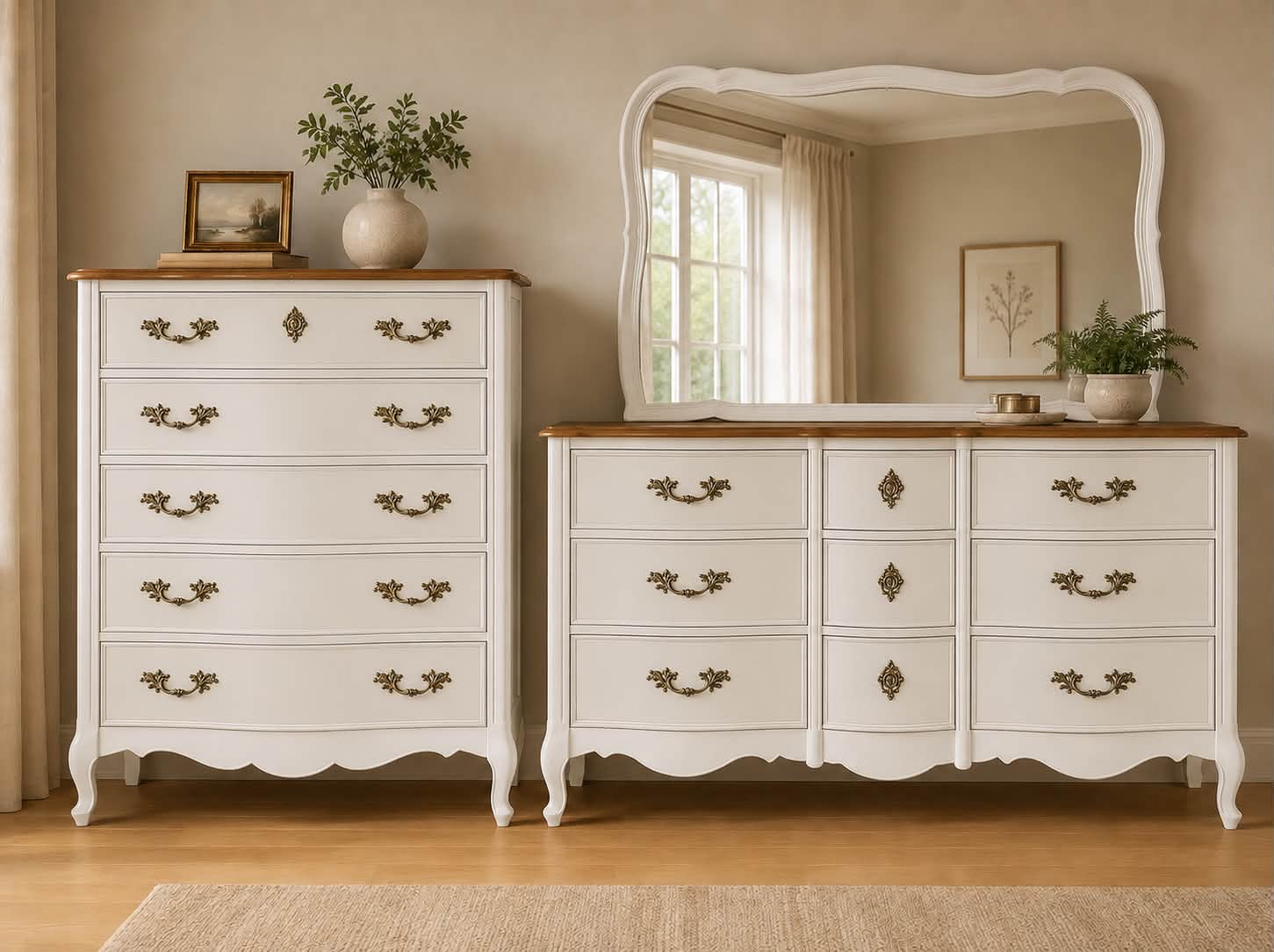 Which white dresser style looks best with gold handles?