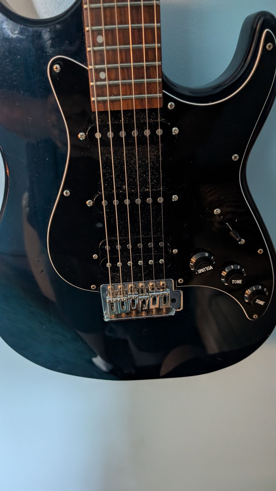 Upgraded Greg Bennett Malibu MB-1 guitar with strat pickguard