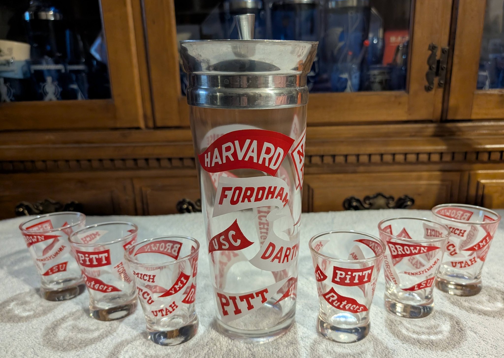 Vintage Hazel Atlas Cocktail Set Fox Hunt Tally Ho With 6 glasses