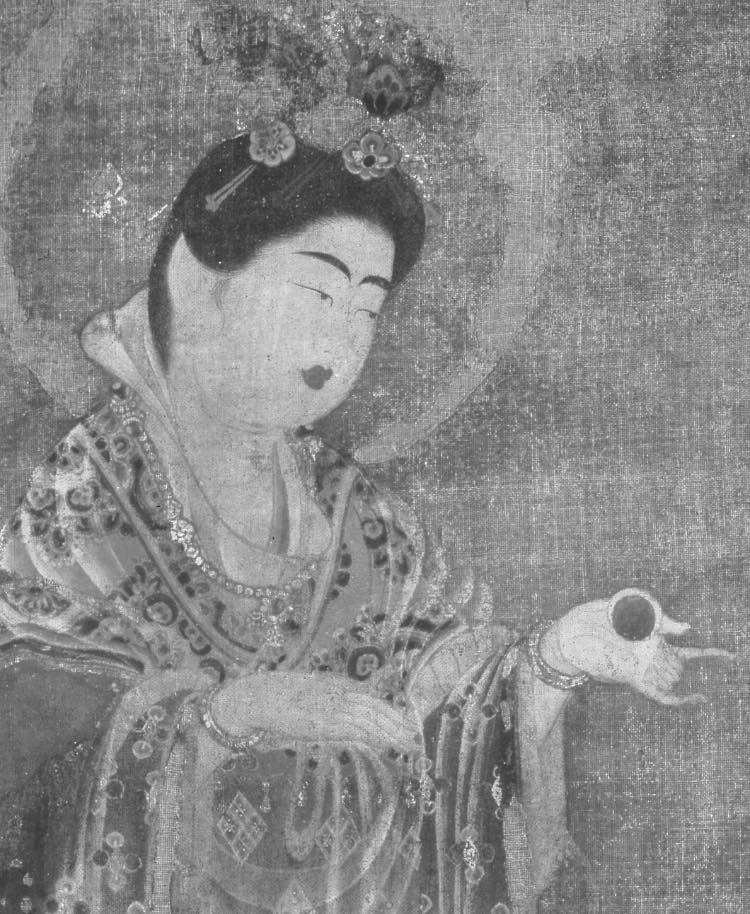 薬師寺 吉祥天像(国宝.奈良中期〜後期) 麗しの麻布の仏画。縦50cm