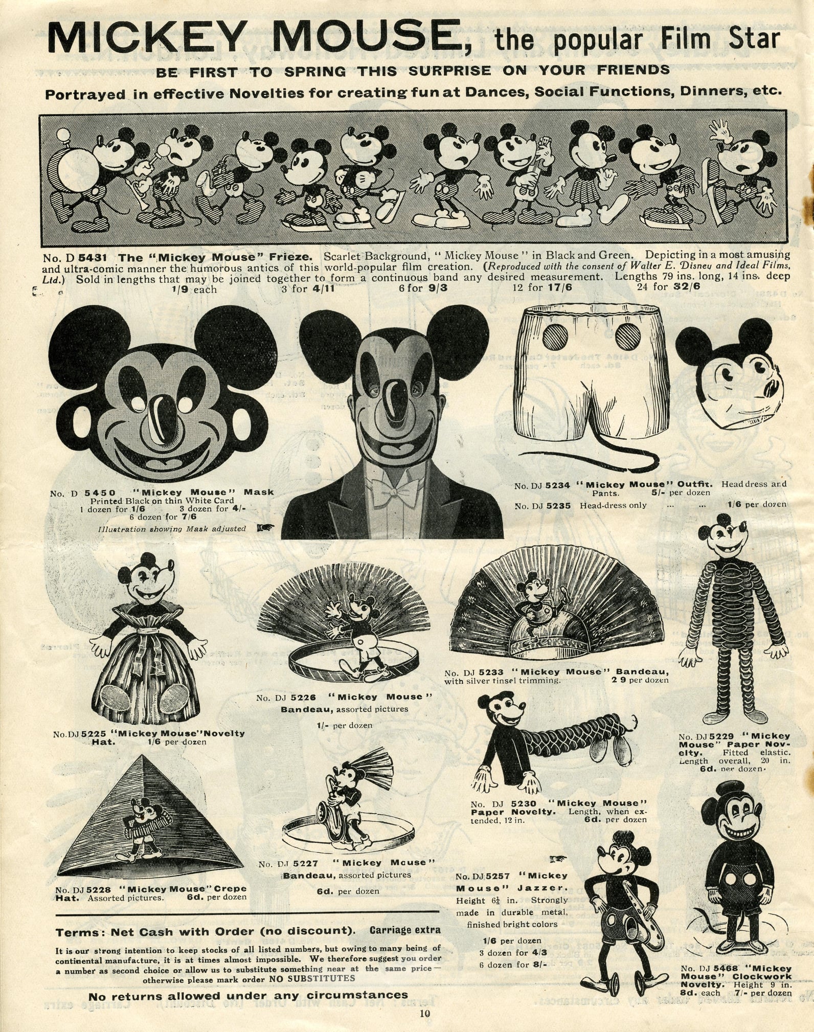 1930s english mickey mouse novelty catalog page
