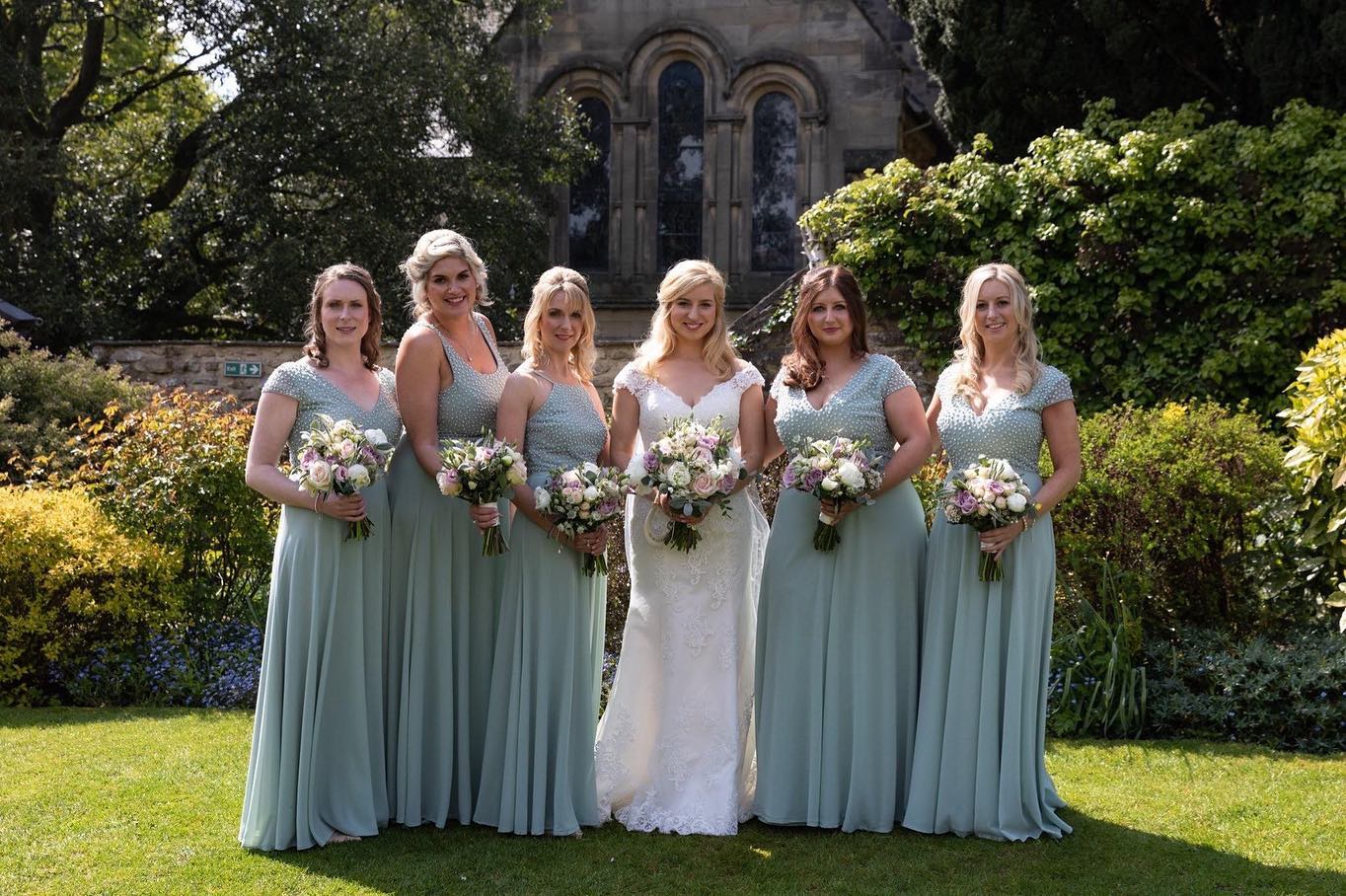 motee maids bridesmaid dresses Beautiful bride Katie with her bridesmaids wearing mix and match 🤍🤍 the are the same colour and beading but a mix of necklines that the girls all picked themselves ✨ and now comes in