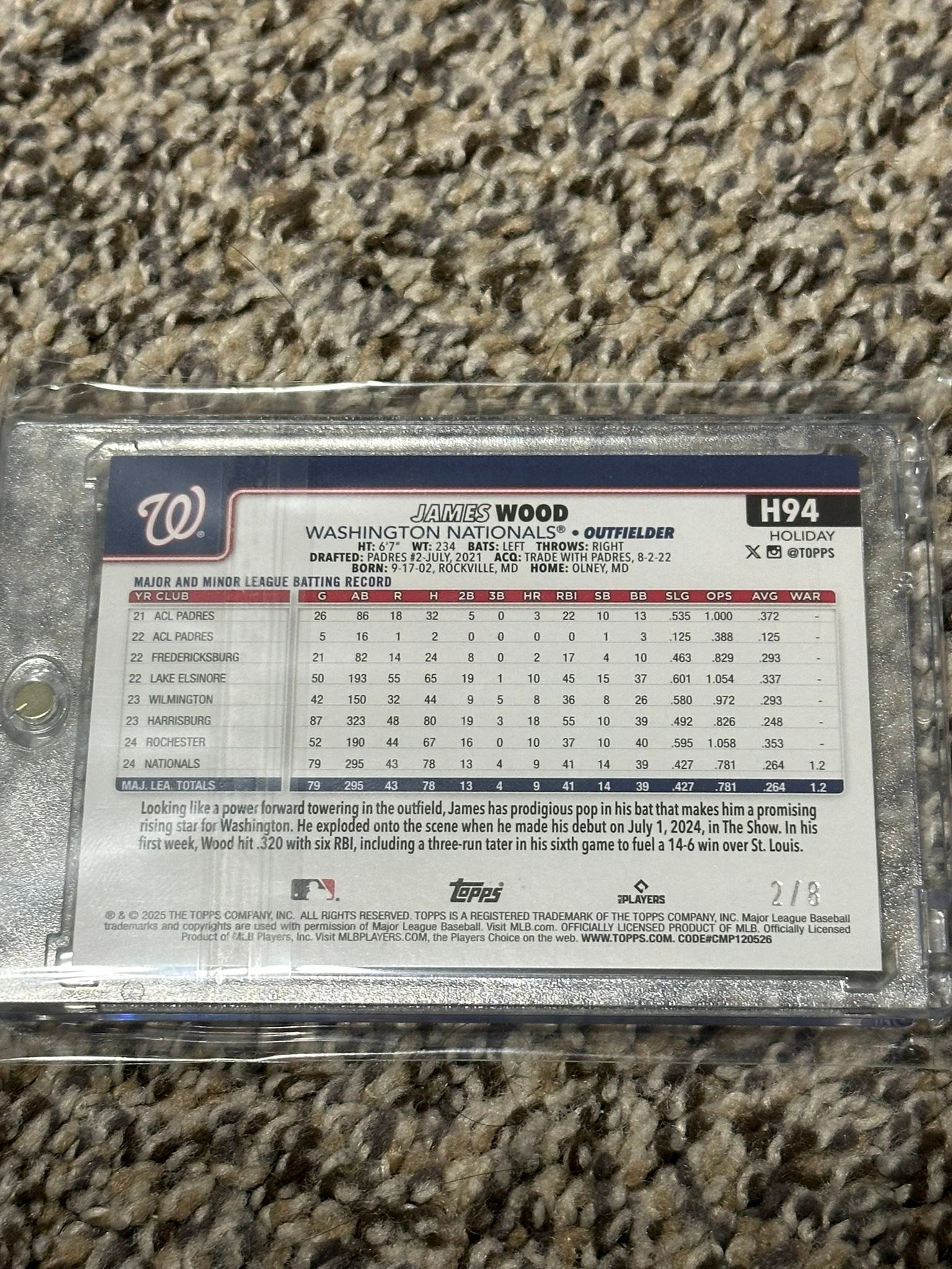 Bought 1 mega box of Topps holiday and pulled a James Wood rookie