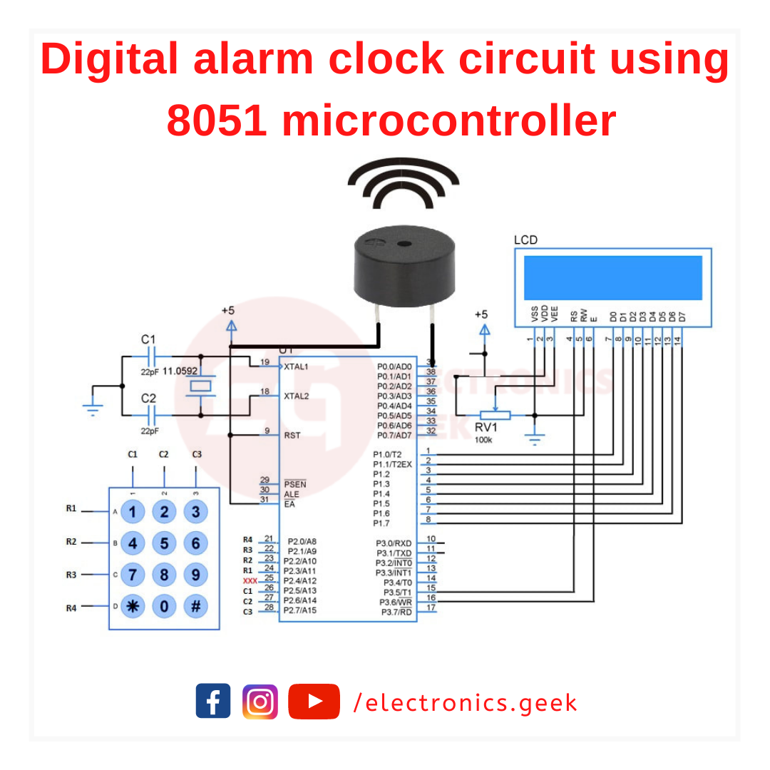 Electronics - Digital alarm clock circuit using 8051 microcontroller ...