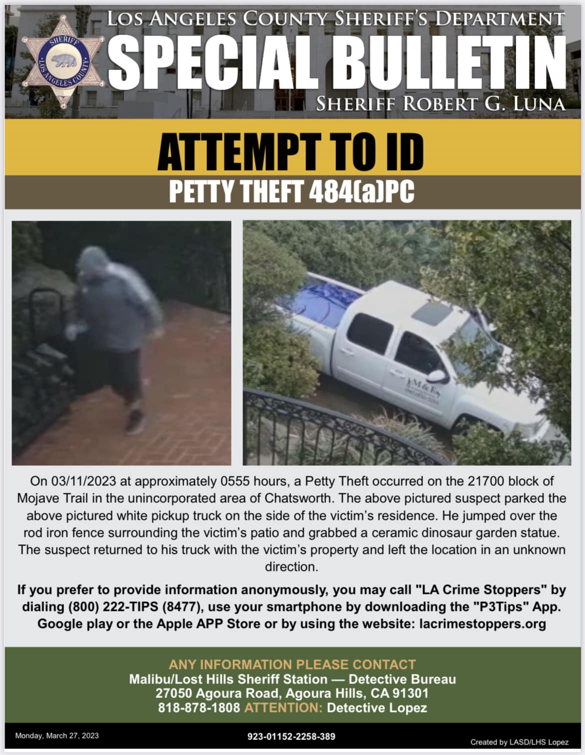 Lost Hills Sheriff's Station - Detectives need your help identifying ...