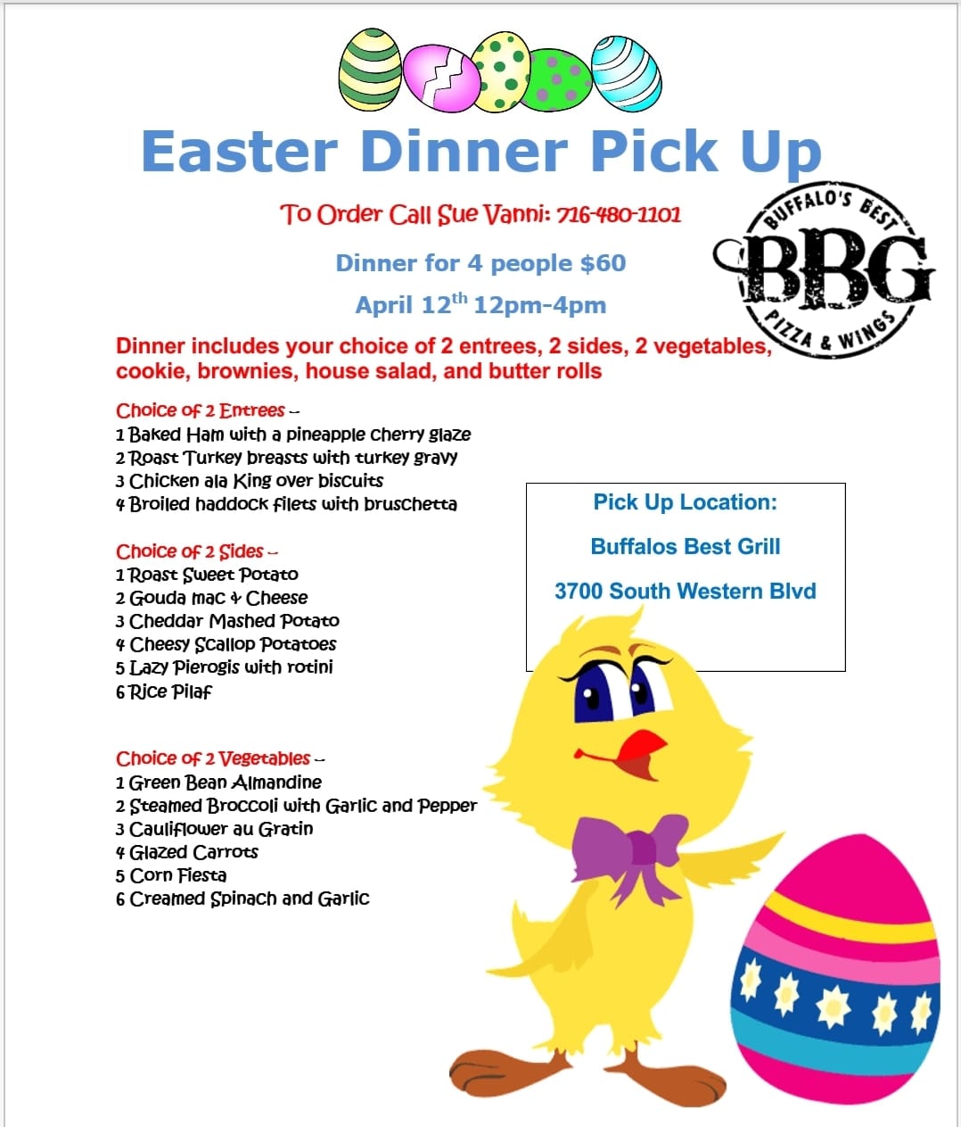 Updated menu for Easter dinner.... - Buffalos Best Grill | Facebook