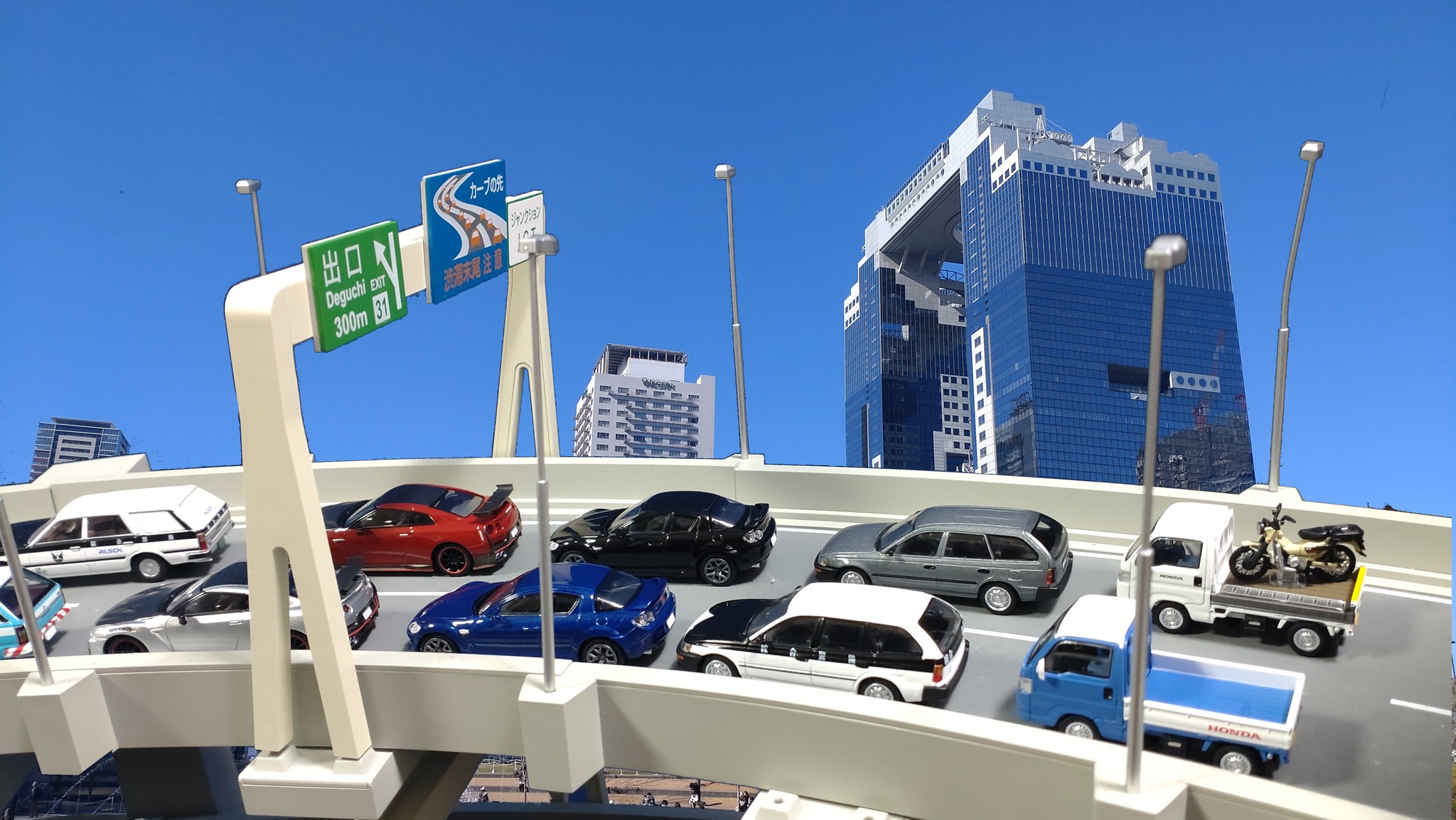 A scenic diorama scene of the Hanshin Expressway in Umeda, Osaka