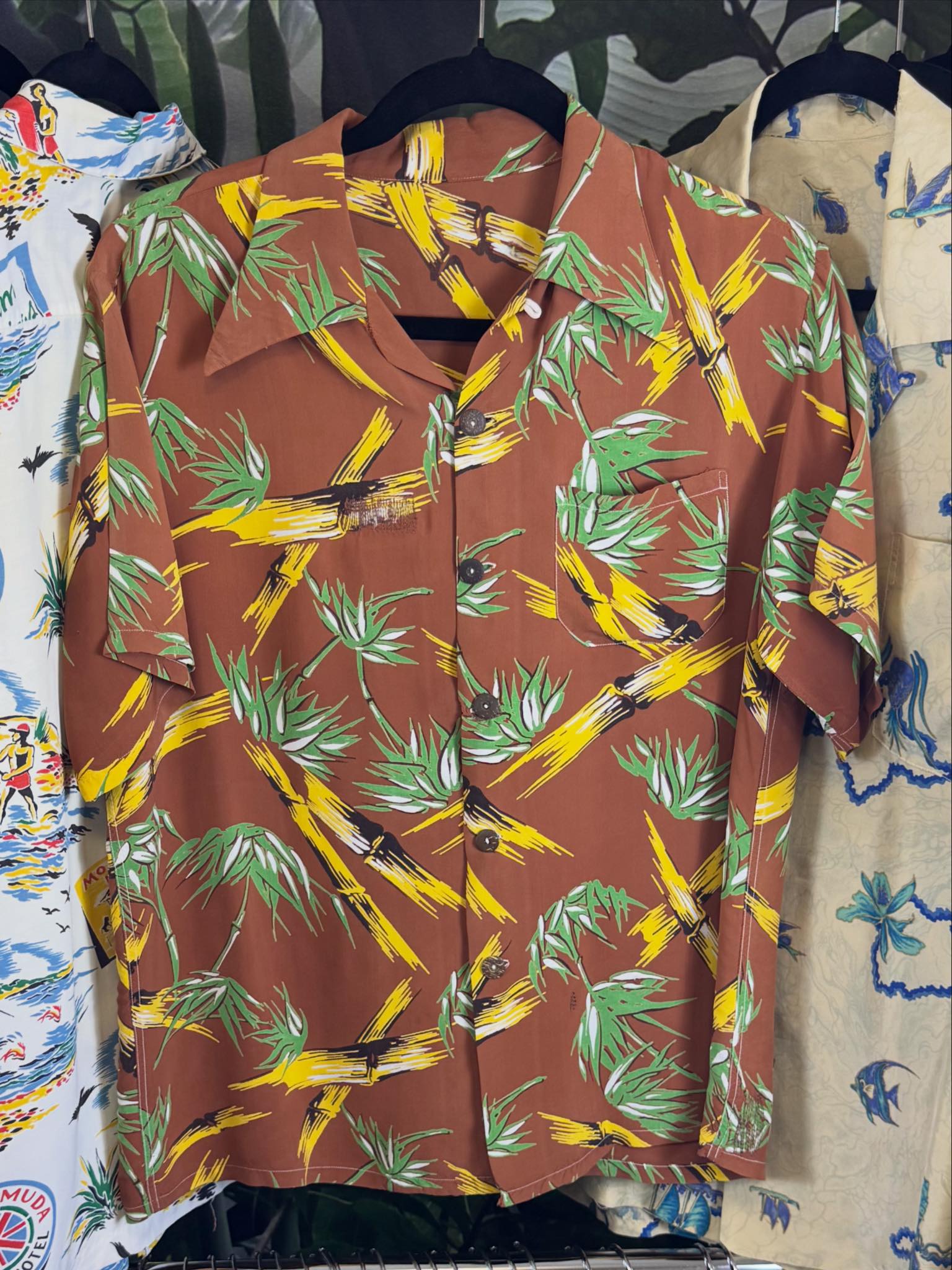 Vintage 1940s aloha shirt with tigers and dragons