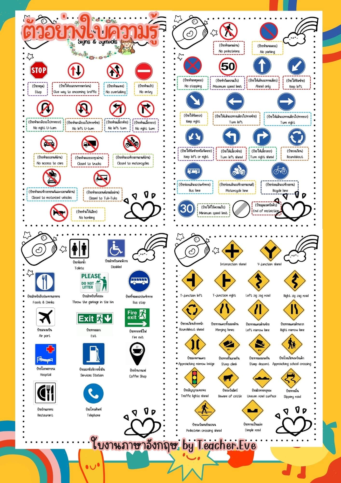 🚭🚱🚷🚳⛔️🚫สื่อการสอน Signs... - ใบงานภาษาอังกฤษ By Teacher.Eve