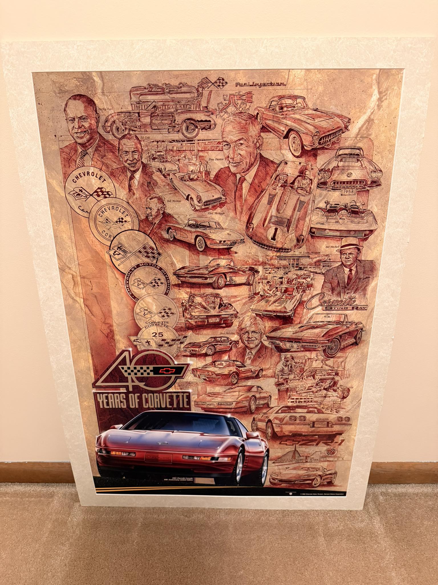 What is the background of this 40 years of Corvette poster?