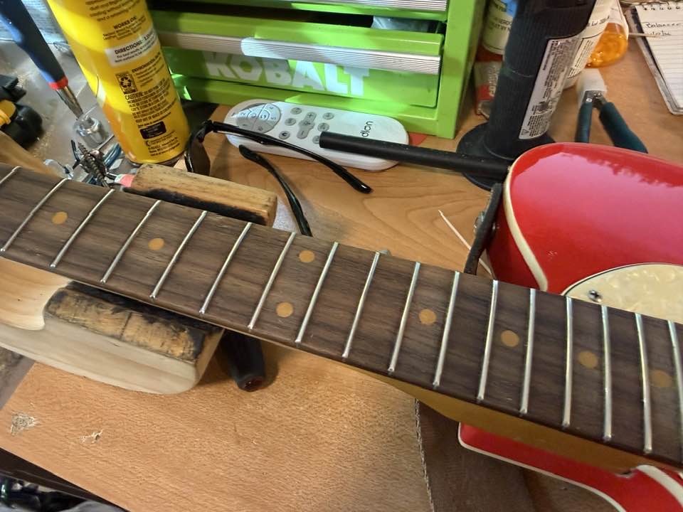 Replacing dot inlays with aged clay dots on a tele neck?