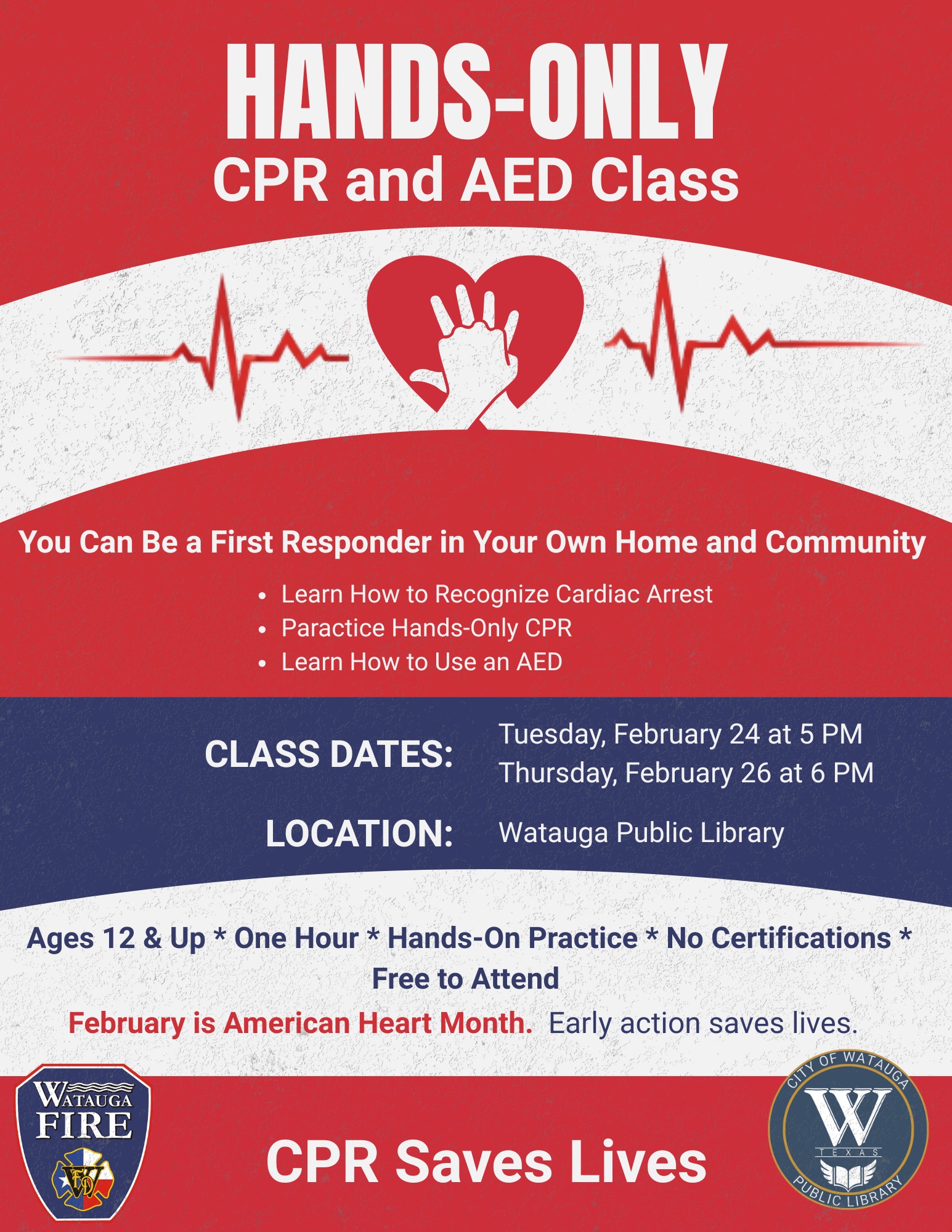 Free Hands Only CPR and AED Class