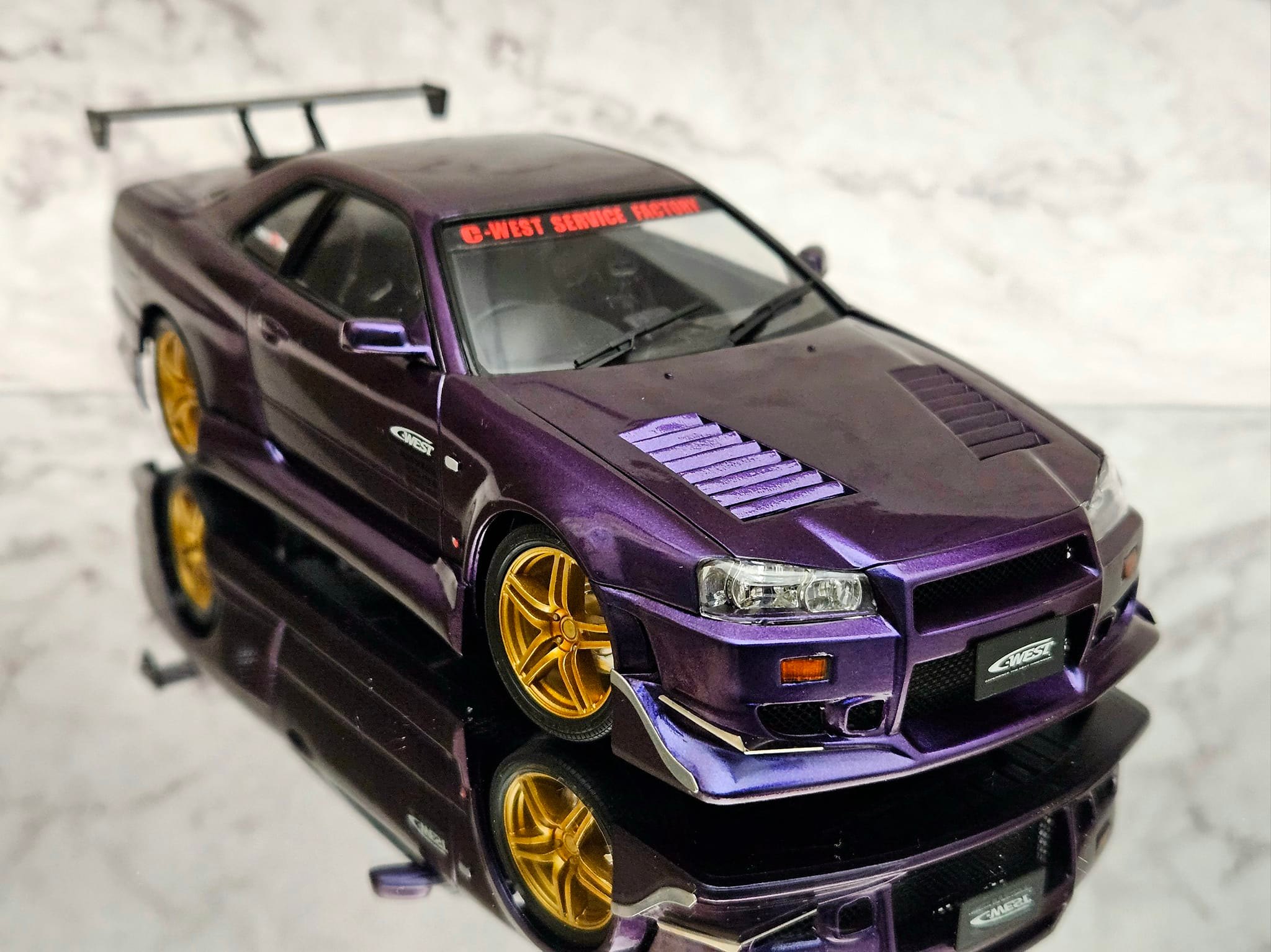 Nissan Skyline GT-R R34 C-West edition by Aoshima, Midnight Purple 3 display picture 1