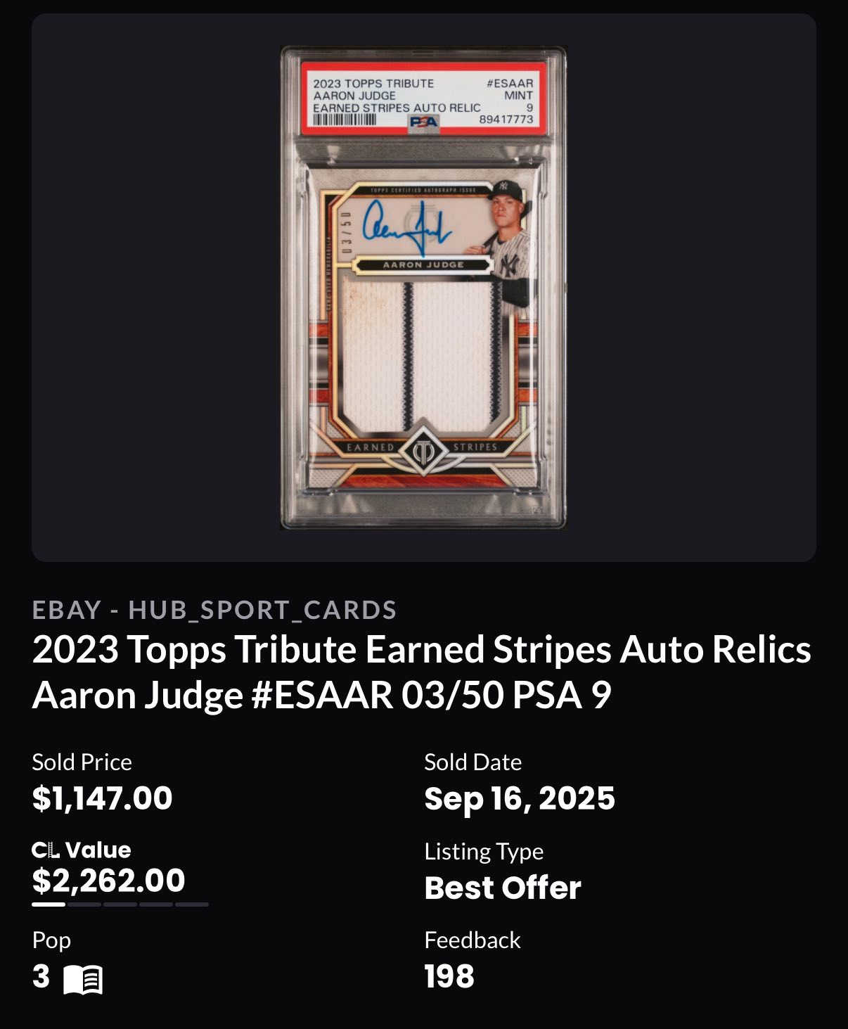 2023 Topps Tribute Aaron Judge relic auto