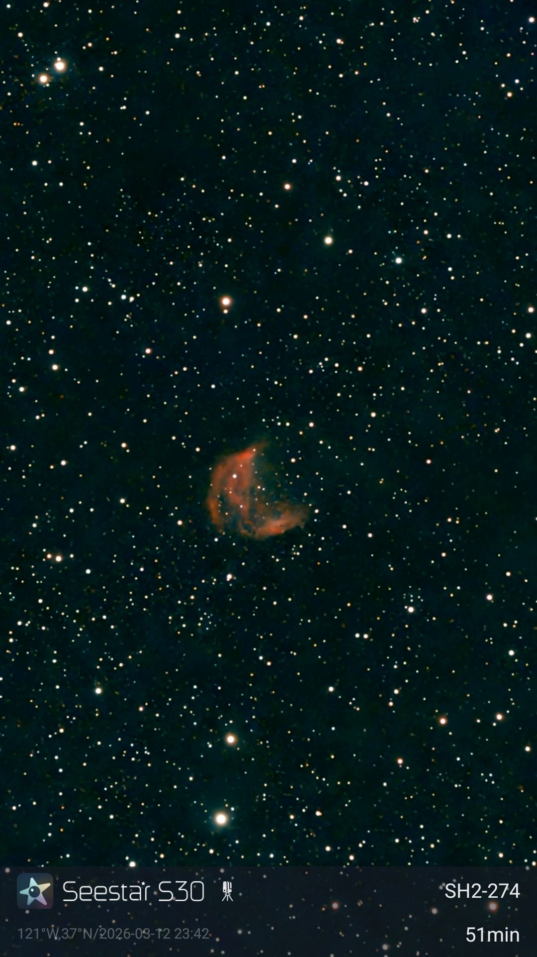 Medusa Nebula SH2 274 astrophotography with S30 in Bortle 7