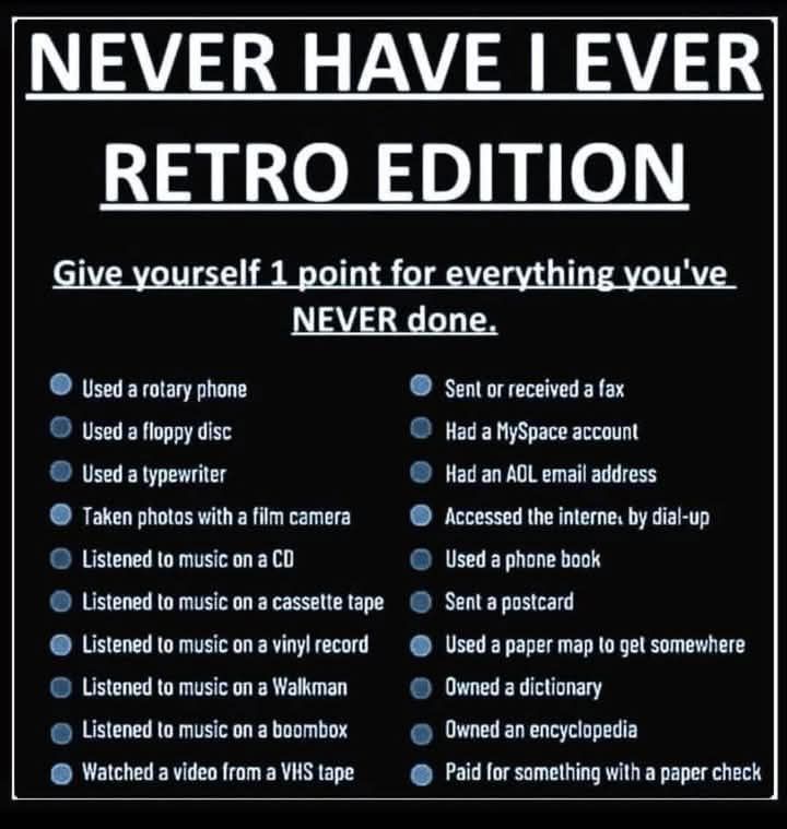 NEVER HAVE I EVER RETRO EDITION Give yourself point for