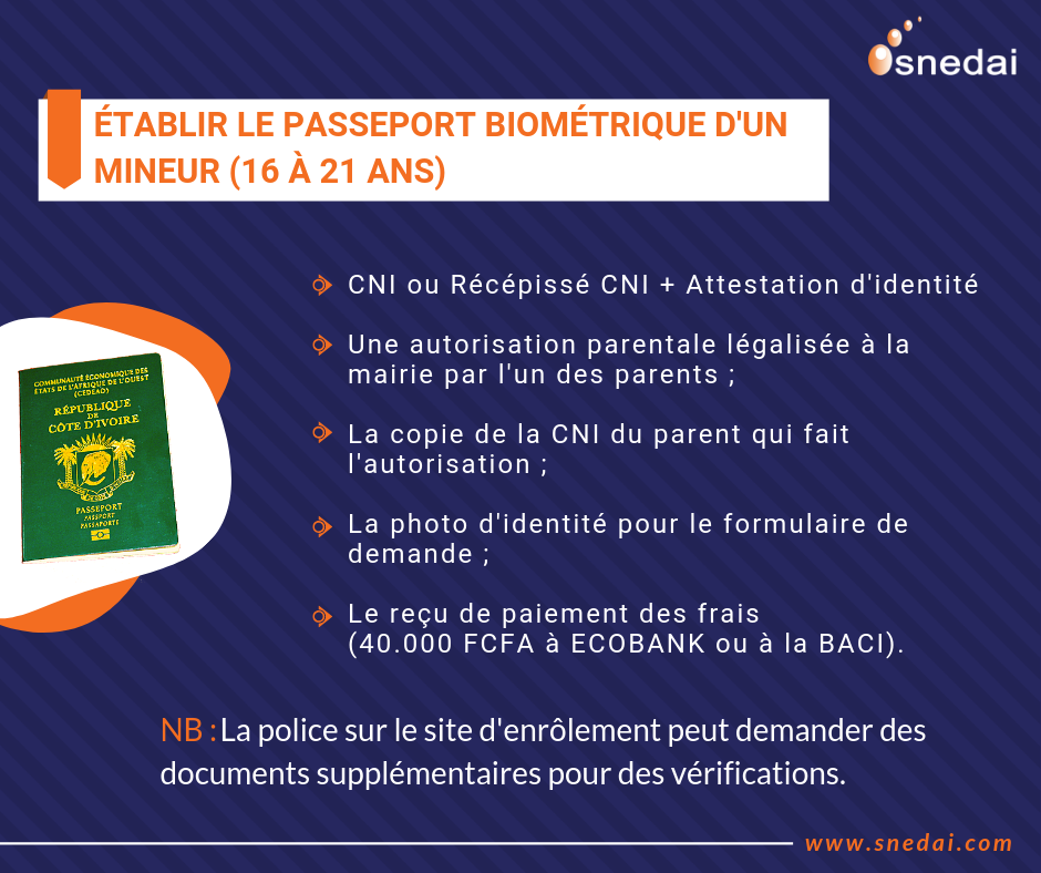 Snedai Cote D Ivoire Vous Souhaitez Etablir Le Passeport Pour Un Mineur De 16 A 21 Ans Vous Devez Fournir Les Pieces Ci Dessous Snedai Passeport Facebook