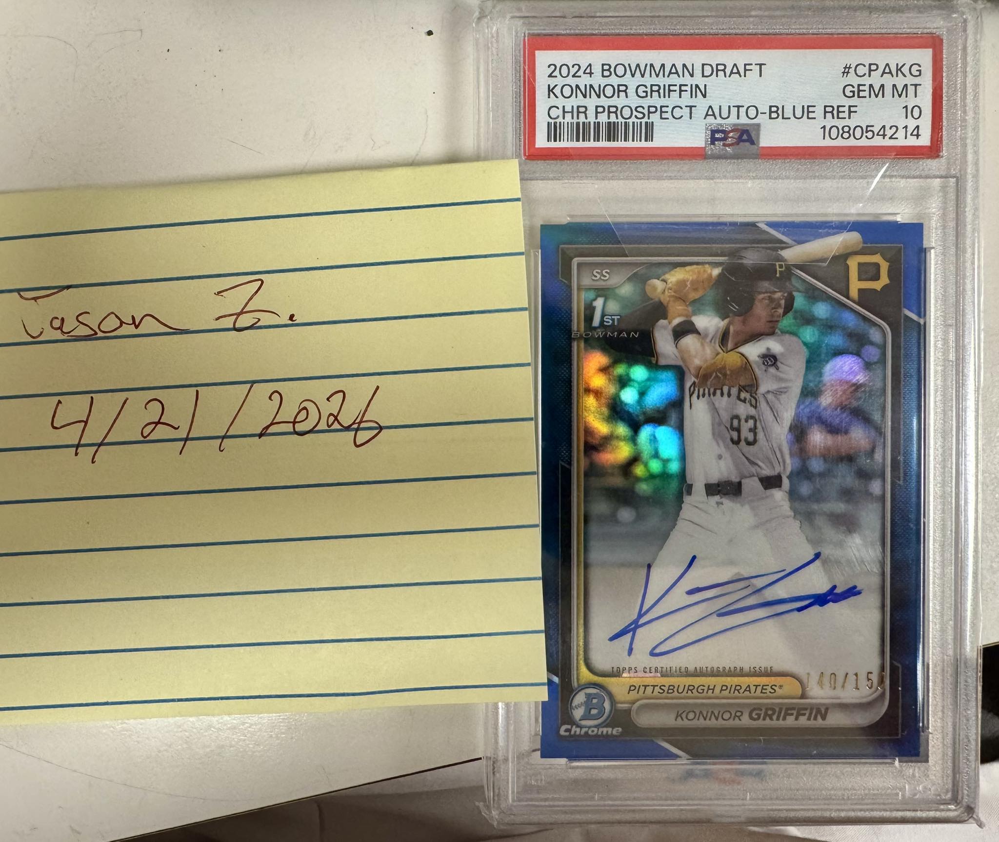 2024 Bowman Draft Blue Refractor Auto Konnor Griffin PSA 10 - 6k 