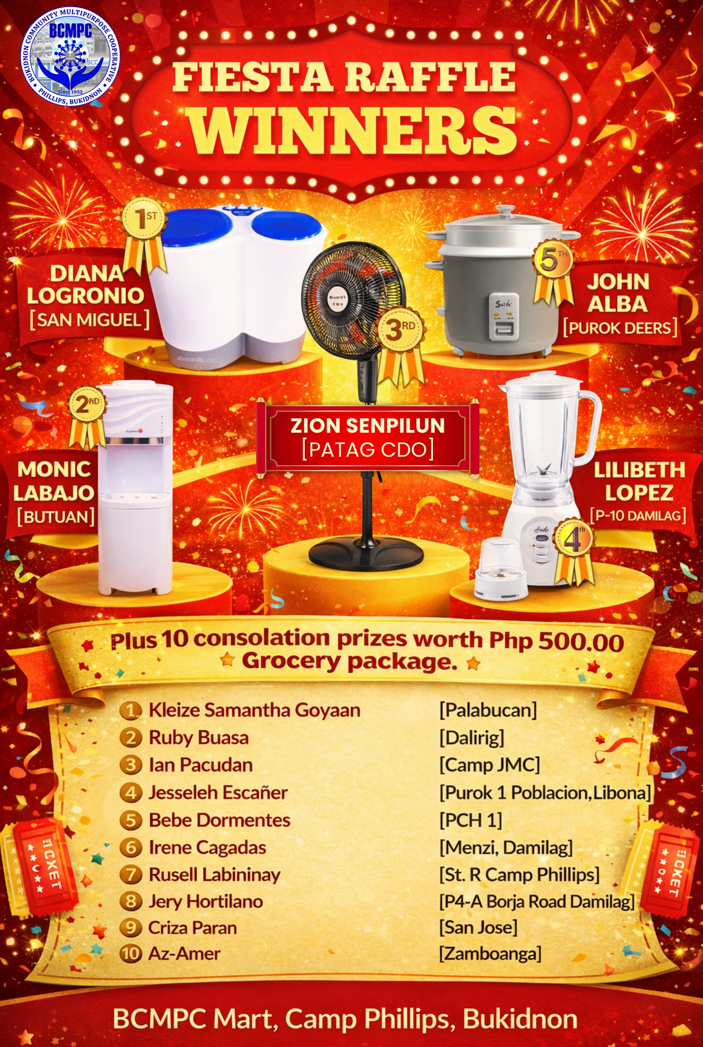 Bcmpc Coop - 🎉 FIESTA RAFFLE WINNERS 2026 🎉 Our... | Facebook