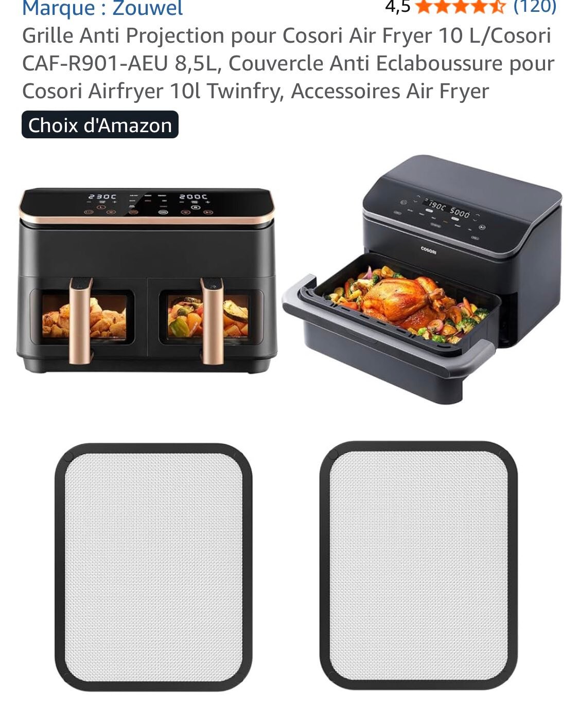 oule Silicone Air Fryer pour Cosori Air Fryer 10L Twinfry, Lot de 3