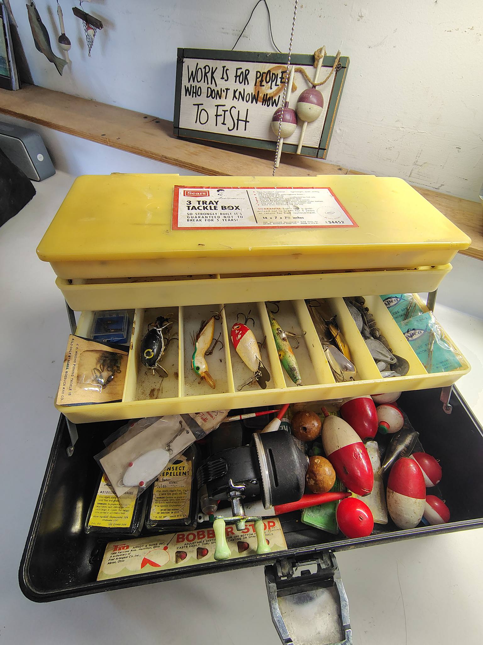 19th century contents of a tackle box Vintage c. 1951 with Lures  Industrial Artifacts Vintage Wood Tackle Box sold